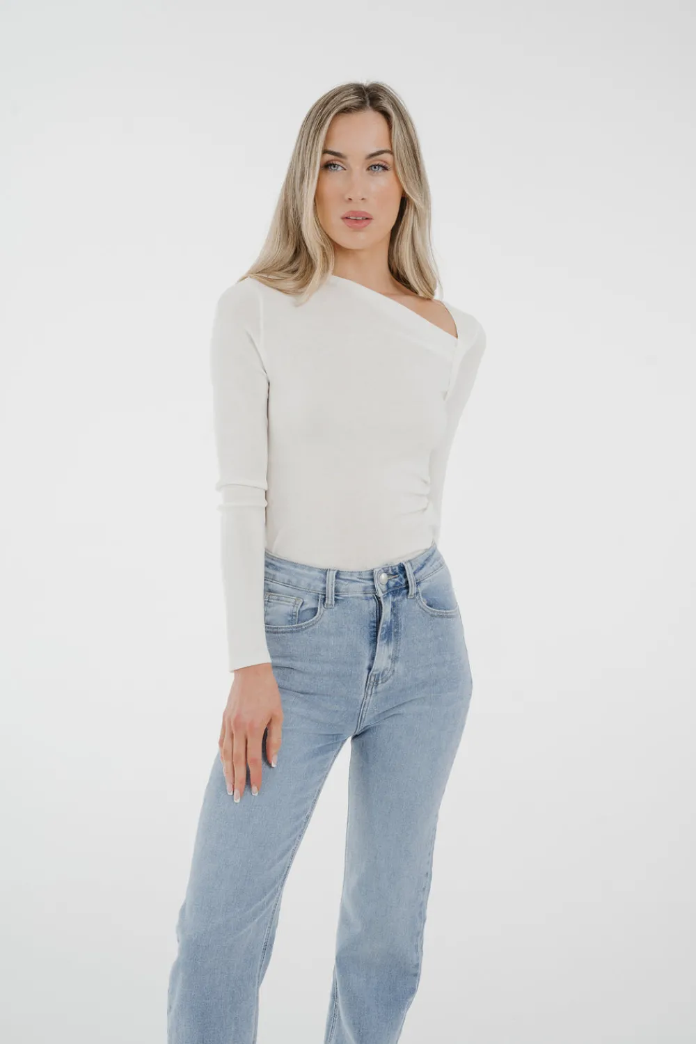 The Walk in Wardrobe Tops>Kate Asymmetric Neck Top In White