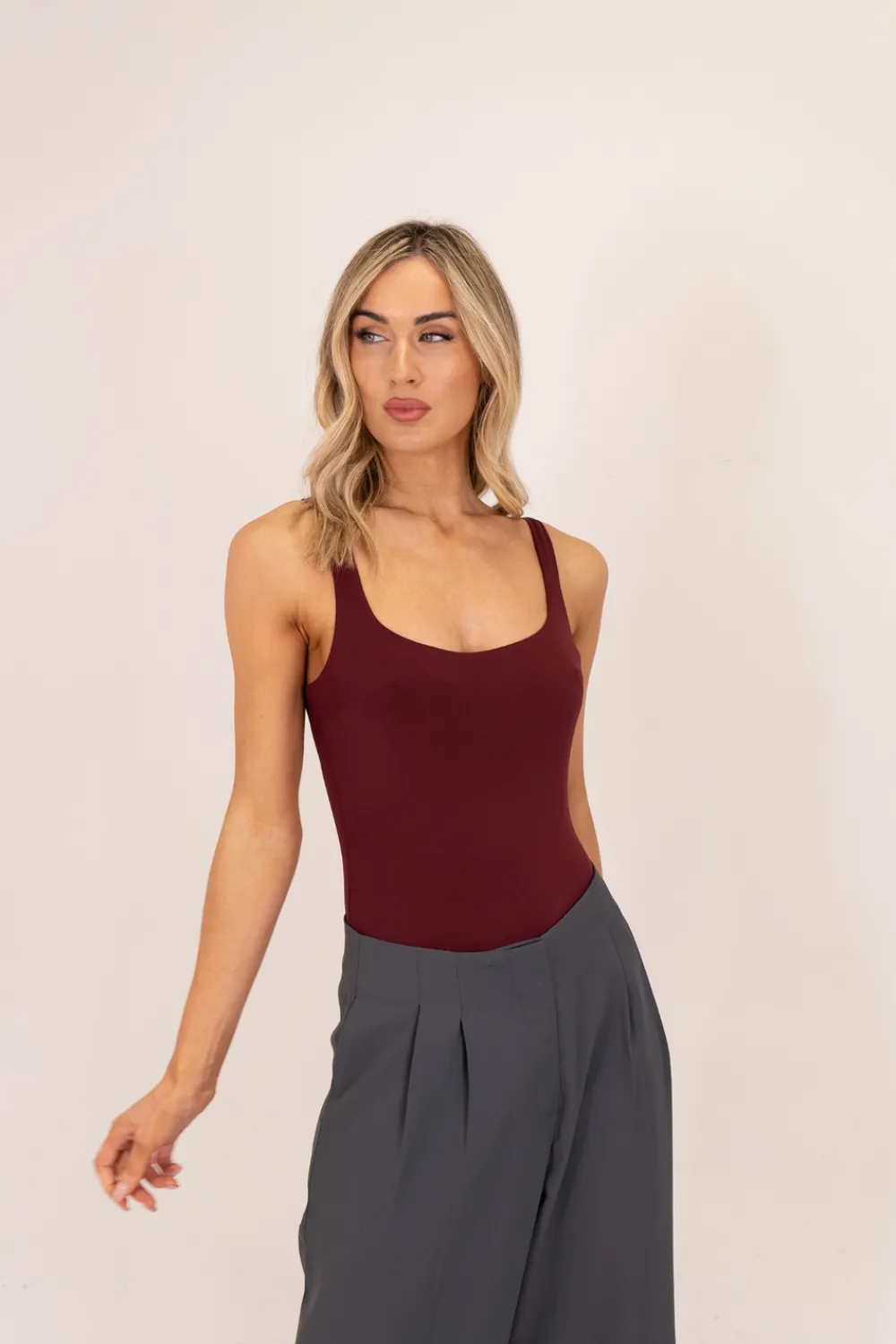 The Walk in Wardrobe Tops>Kate Bodysuit In Bordeaux