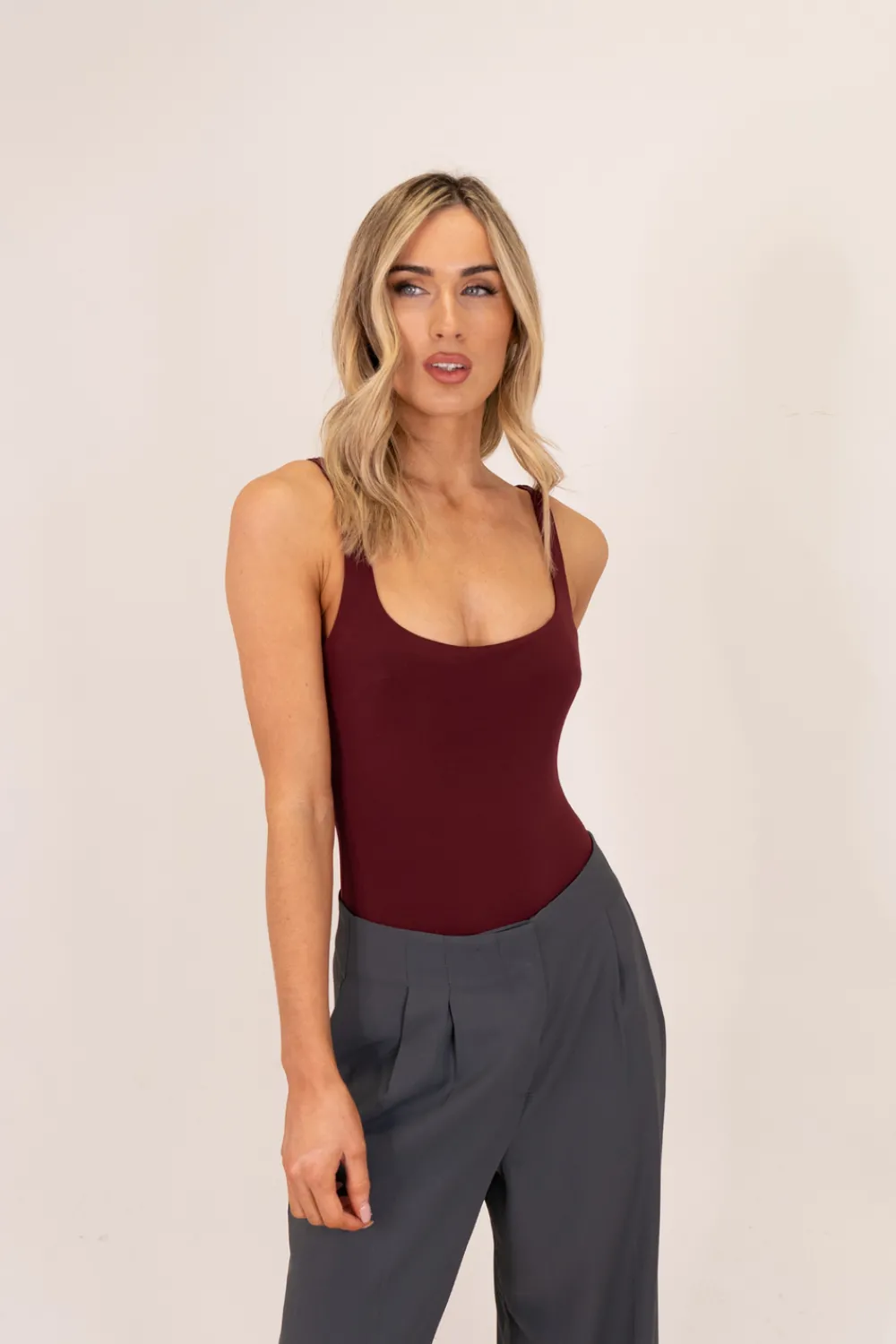 The Walk in Wardrobe Tops>Kate Bodysuit In Bordeaux