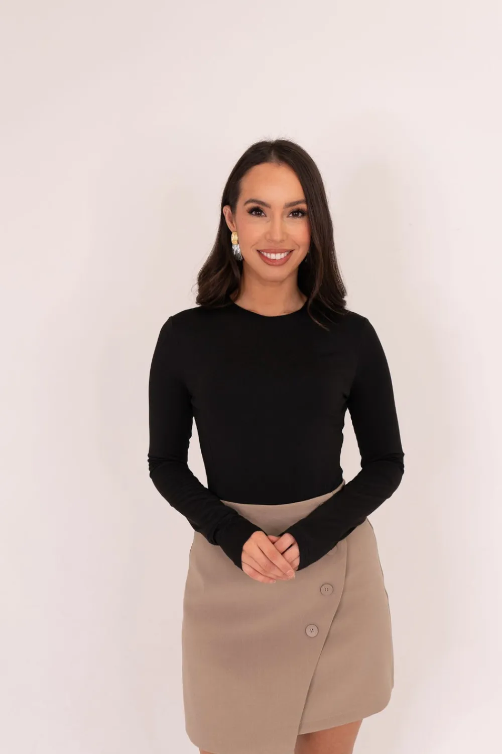 The Walk in Wardrobe Tops>Kate Long Sleeve Bodysuit In Black