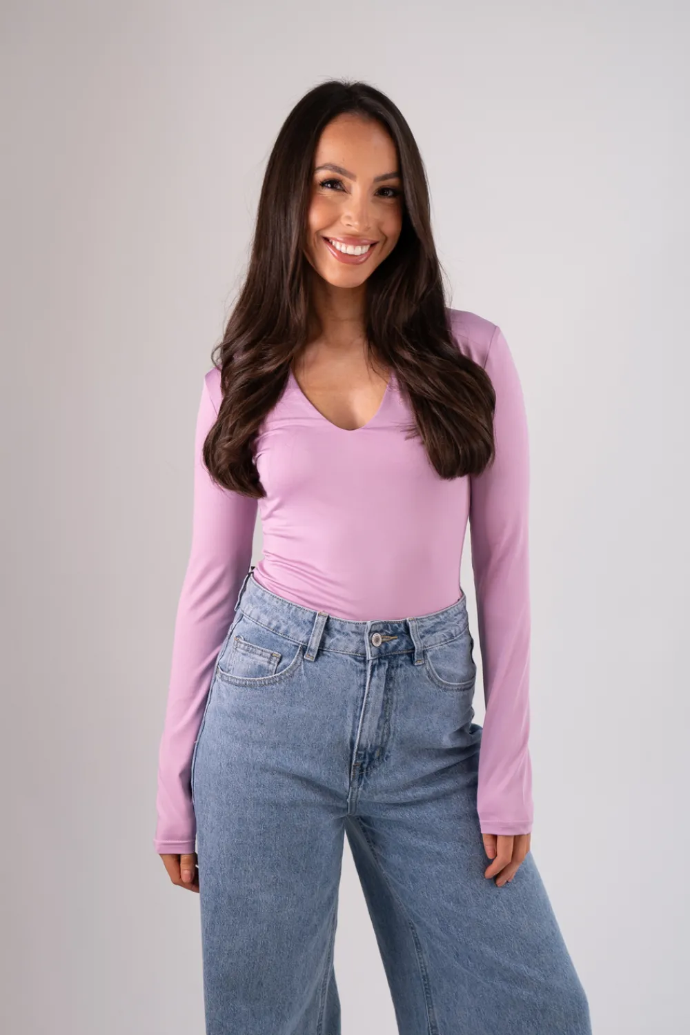 The Walk in Wardrobe Tops>Kate V-Neck Bodysuit In Lilac
