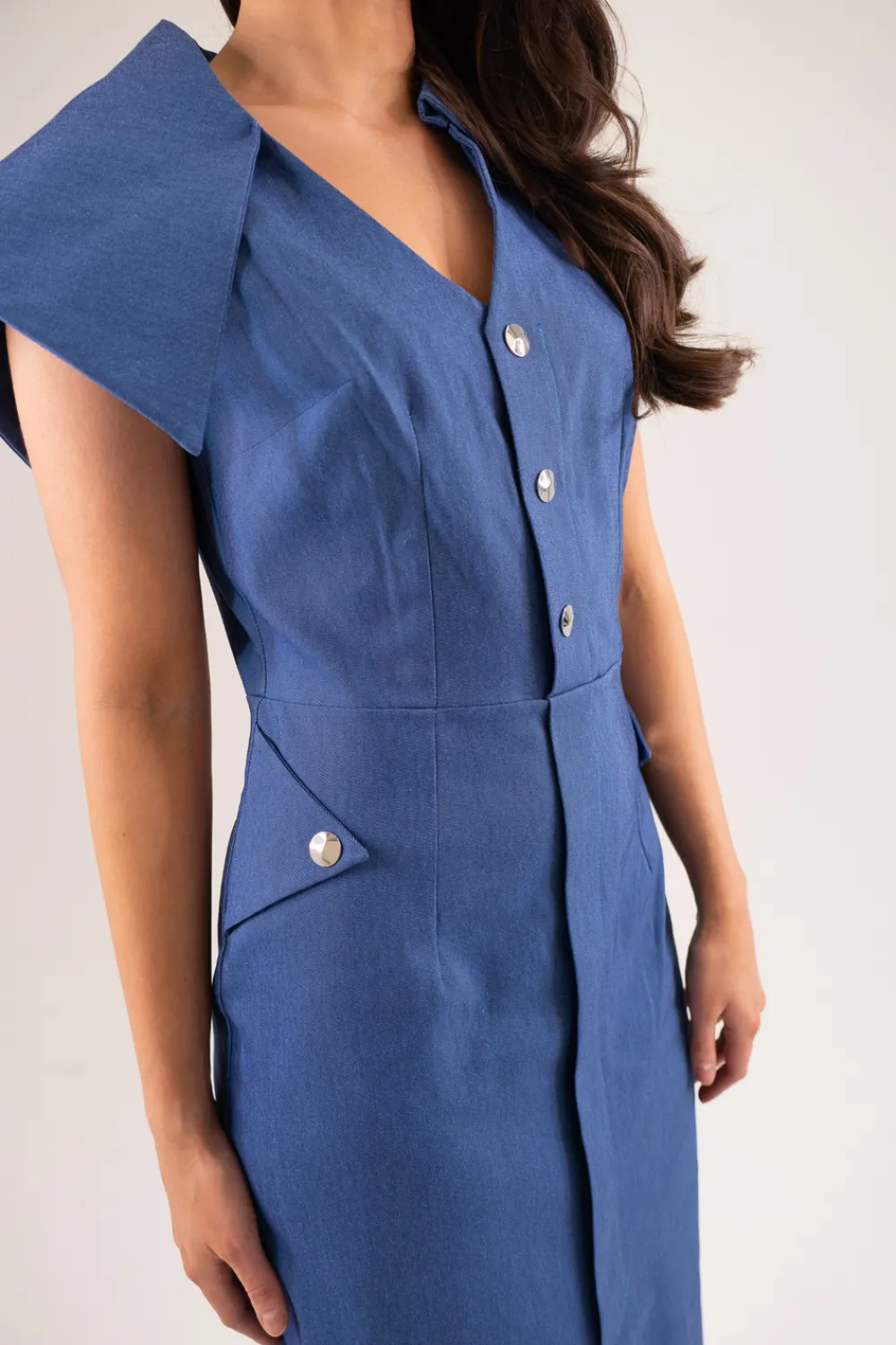 The Walk in Wardrobe Maxi Dresses|Midi Dresses>Kayla Asymmetric Collar Dress In Dark Denim