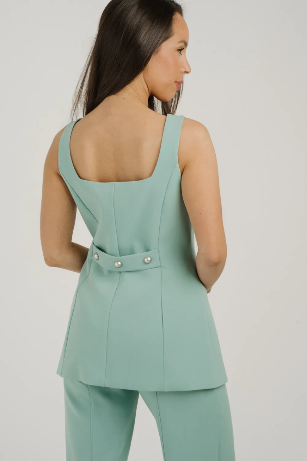 The Walk in Wardrobe Tops>Kayla Asymmetric Waistcoat In Sage