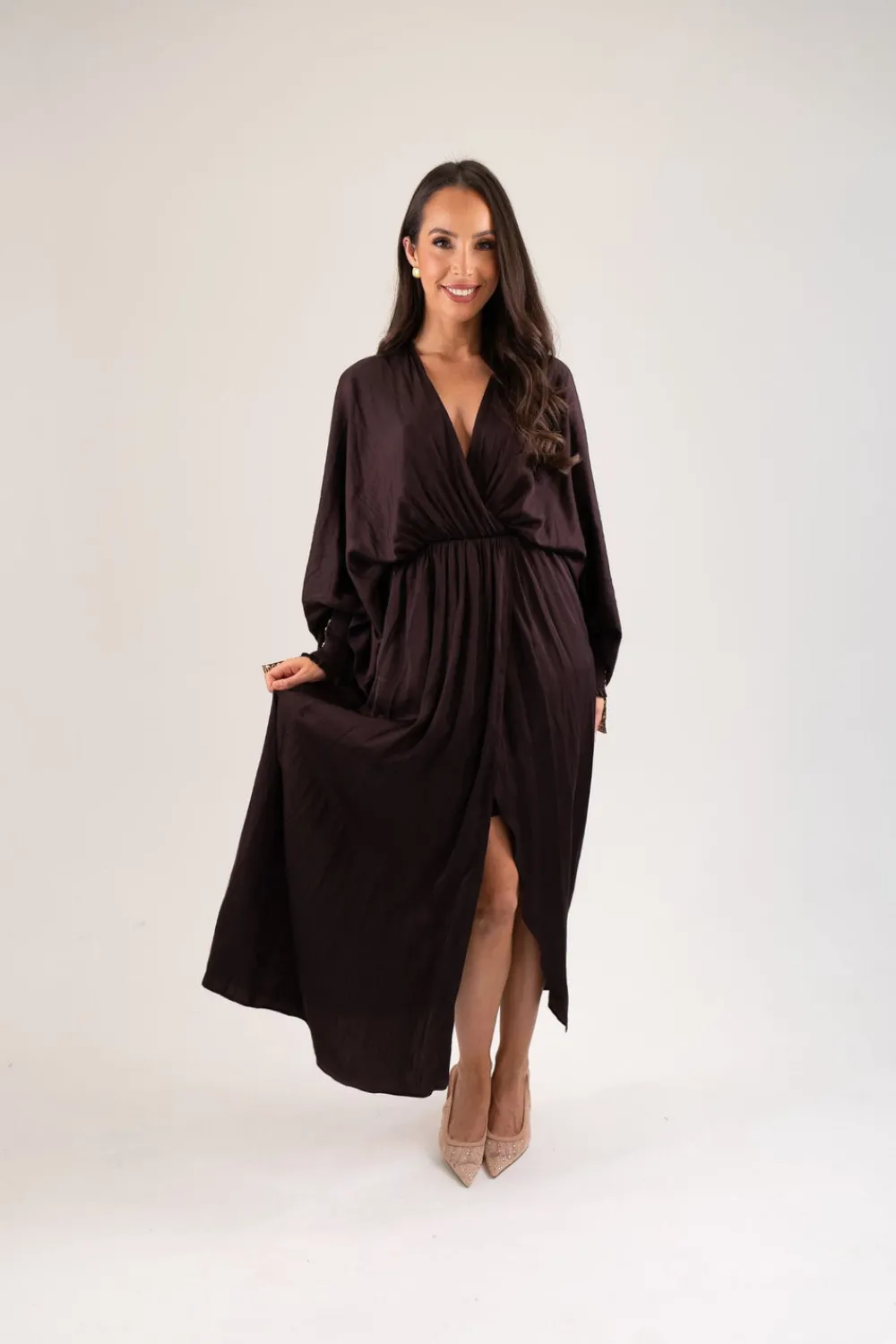 The Walk in Wardrobe Maxi Dresses|Midi Dresses>Kayla Batwing Detail Dress In Dark Chocolate