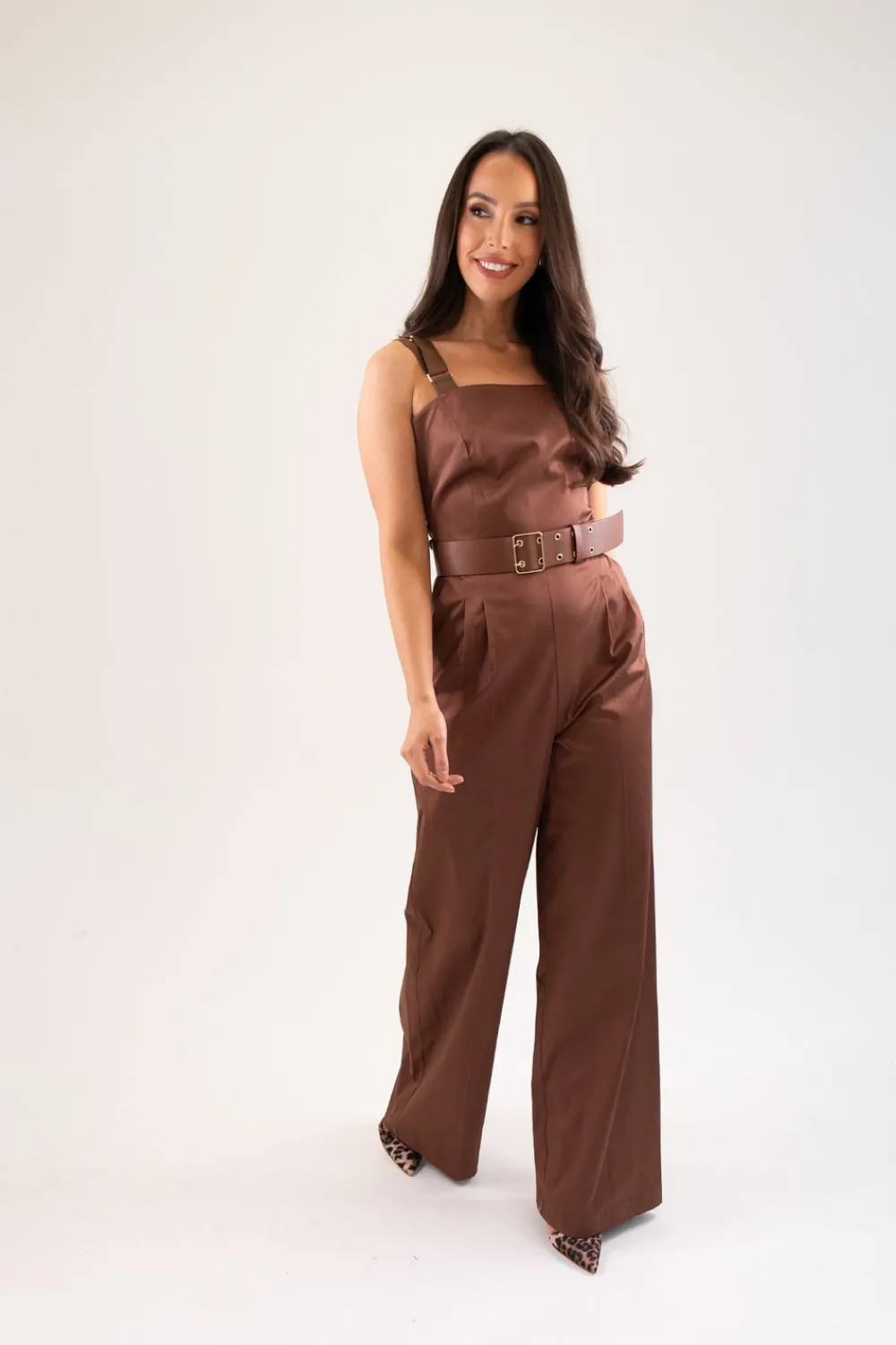 The Walk in Wardrobe Jumpsuits & Playsuits>Kayla Belted Jumpsuit In Chocolate