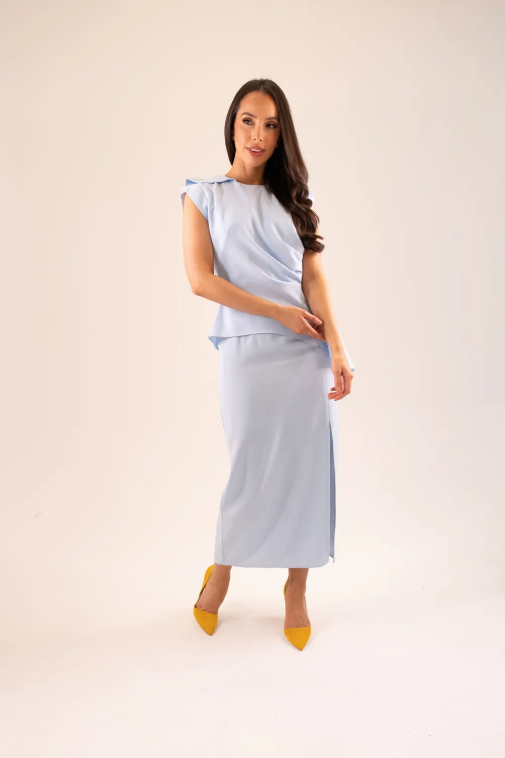 The Walk in Wardrobe Maxi Dresses|Midi Dresses>Kayla Drape Detail Dress In Powder Blue