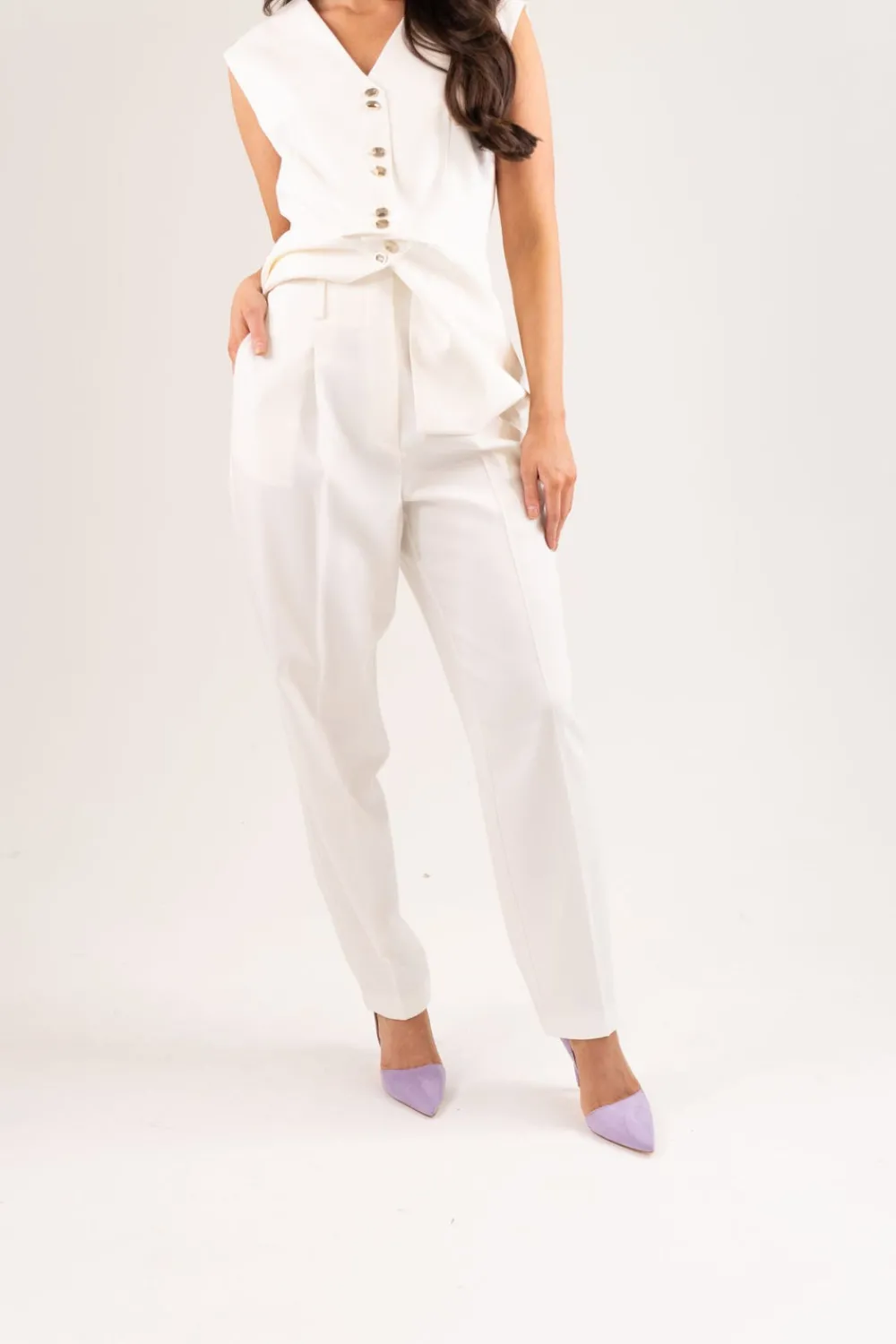 The Walk in Wardrobe Trousers>Kayla Fitted Trousers In Cream