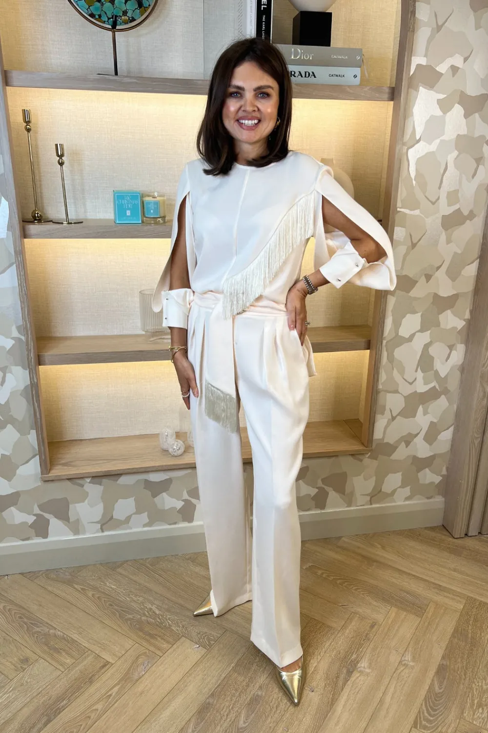 The Walk in Wardrobe Trousers>Kayla Fringe Belted Trousers In Cream