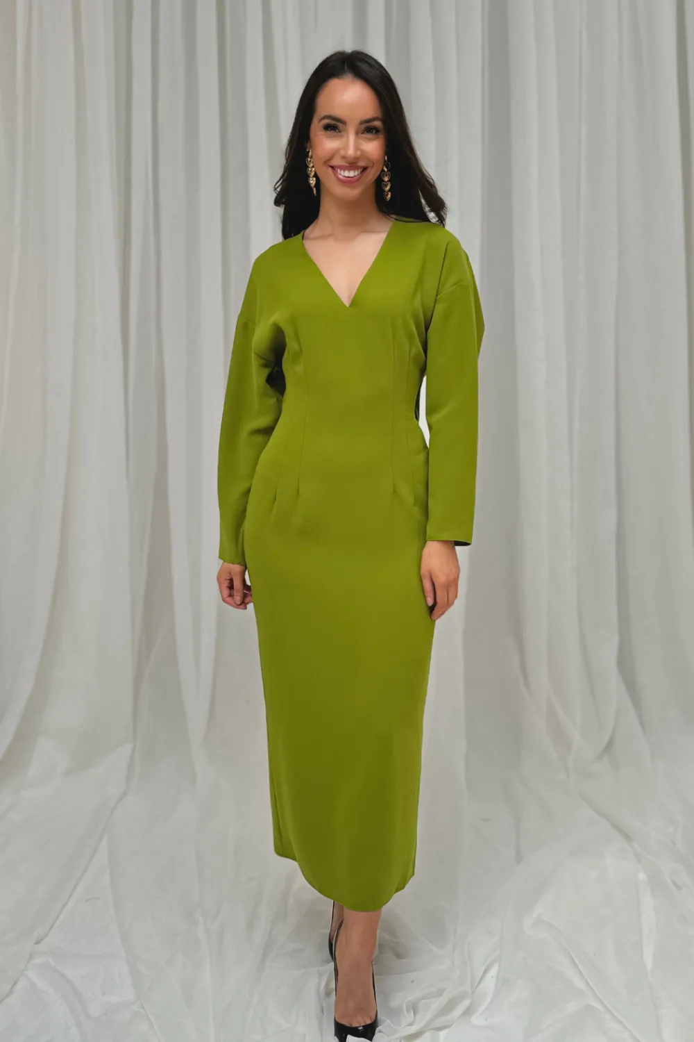 The Walk in Wardrobe Midi Dresses>Kayla Lace Insert Dress In Green