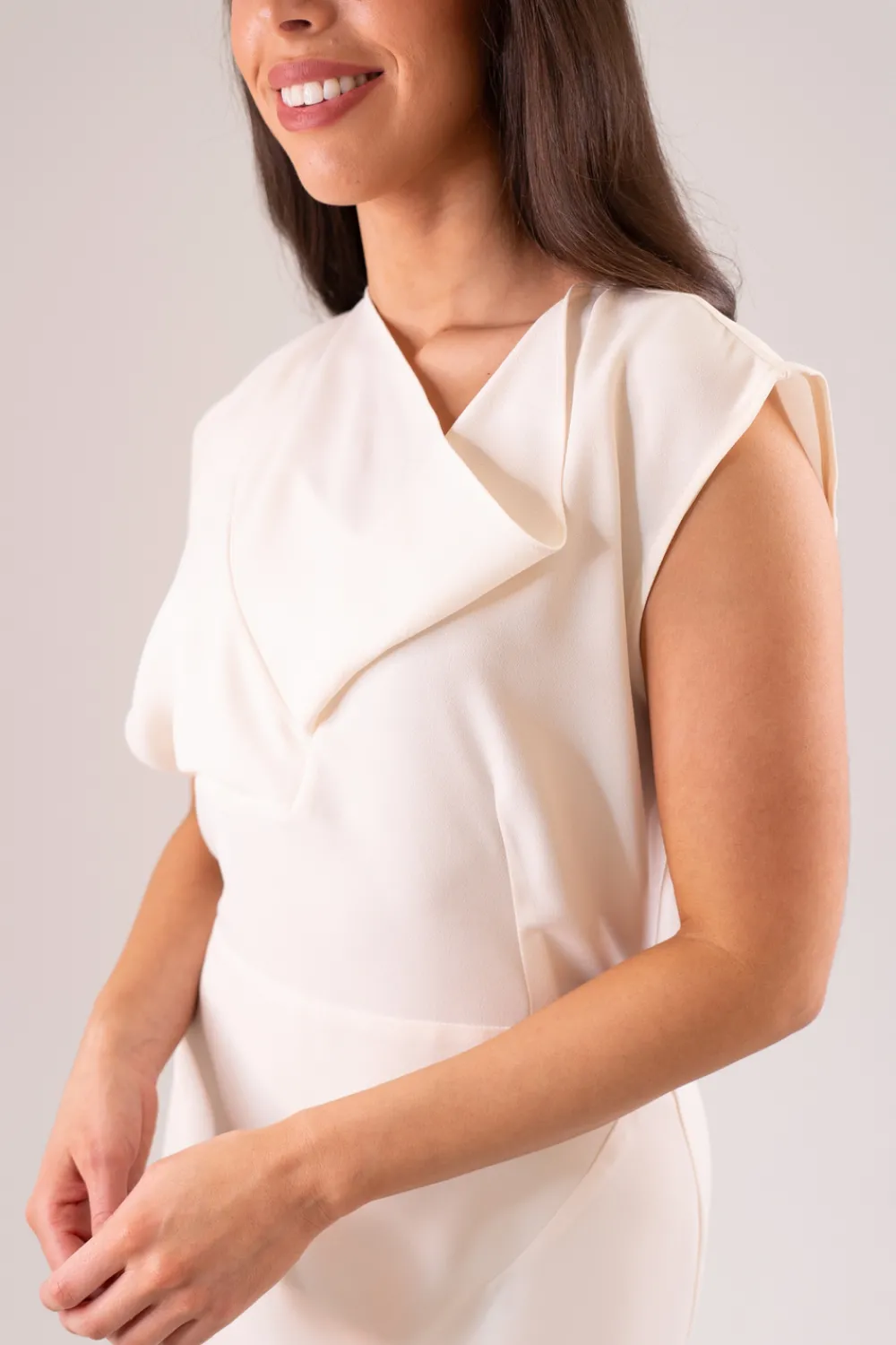 The Walk in Wardrobe Maxi Dresses|Midi Dresses>Kayla Layered Cowl Dress In Cream