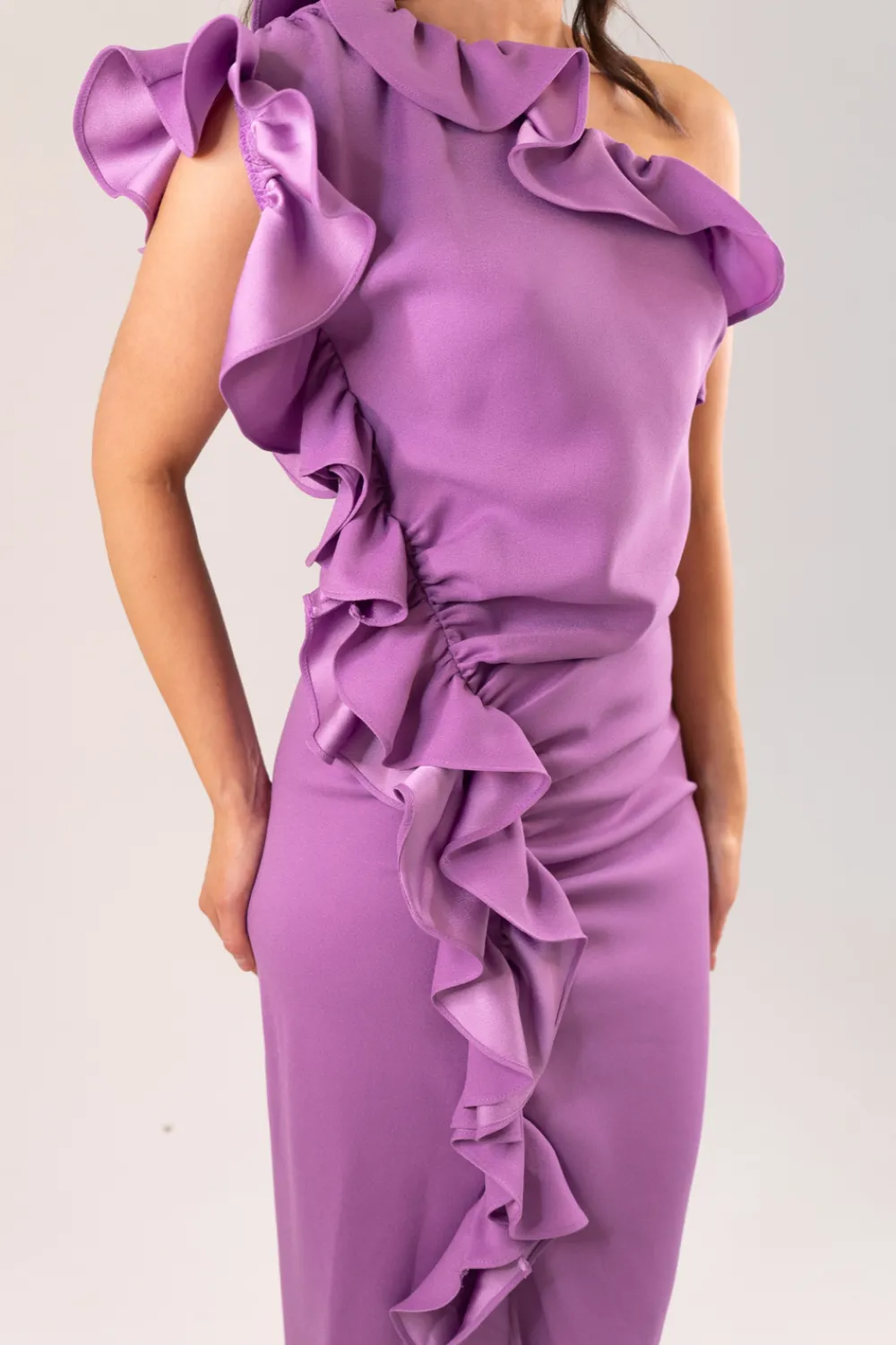 The Walk in Wardrobe Midi Dresses|Maxi Dresses>Kayla One Shoulder Ruffle Dress In Lavender