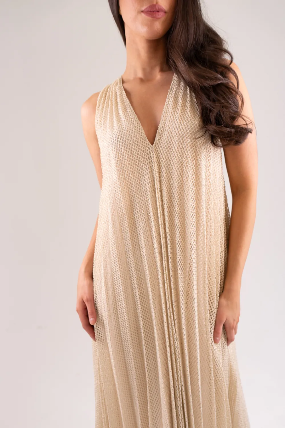 The Walk in Wardrobe Maxi Dresses|Midi Dresses>Kayla Pleated Overlay Dress In Neutral