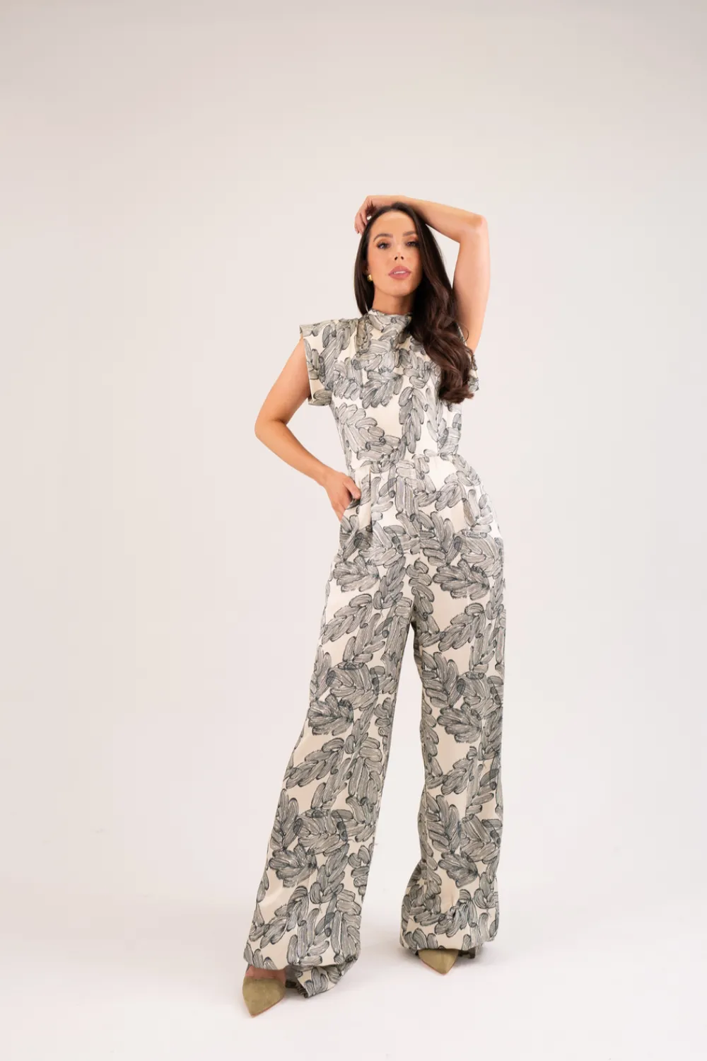 The Walk in Wardrobe Jumpsuits & Playsuits>Kayla Printed Satin Jumpsuit In Green Mix