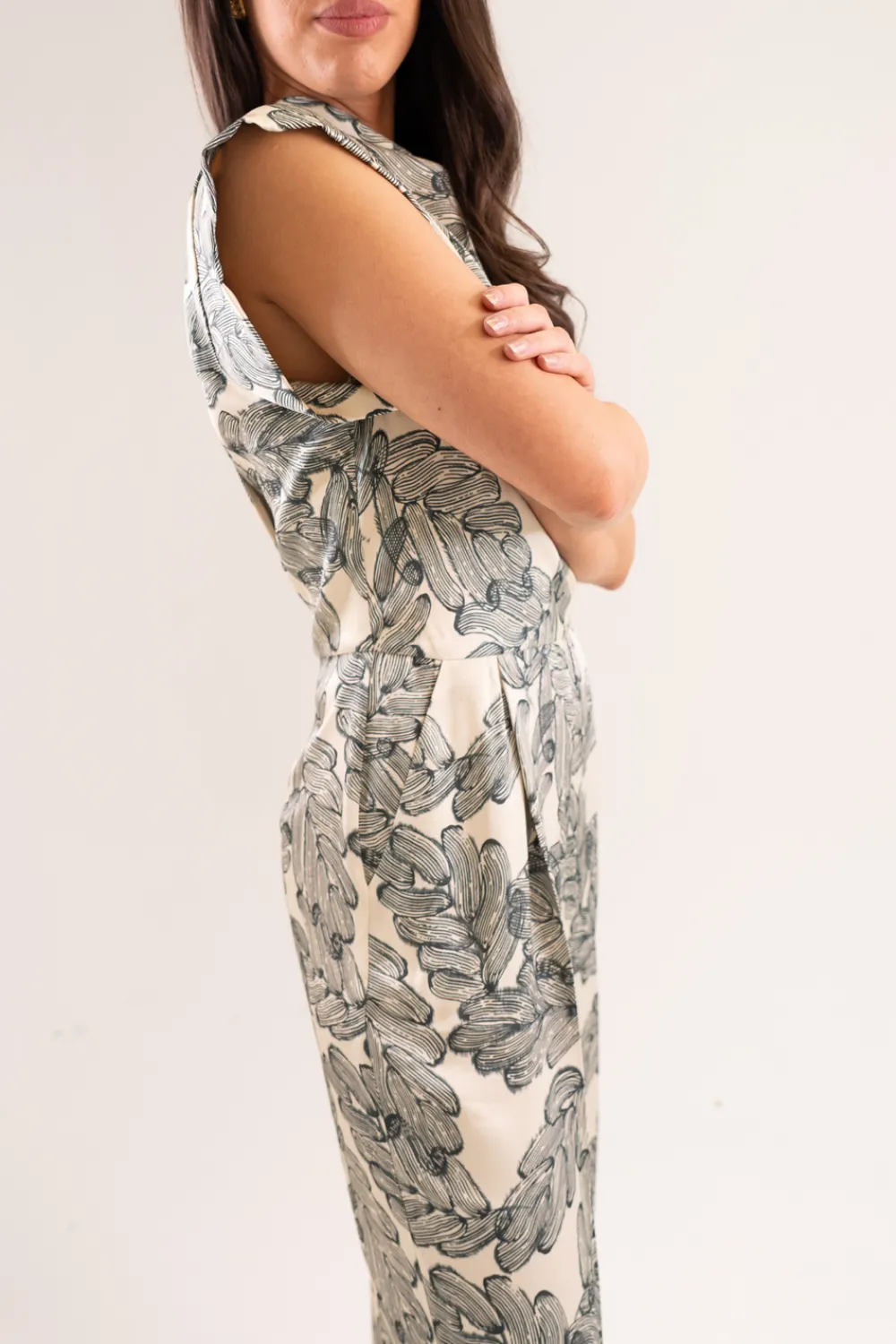 The Walk in Wardrobe Jumpsuits & Playsuits>Kayla Printed Satin Jumpsuit In Green Mix