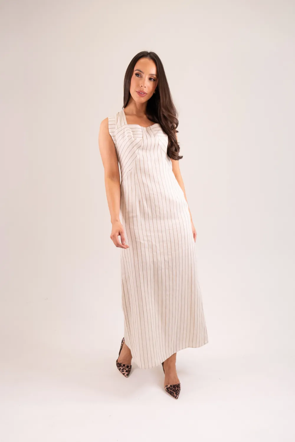 The Walk in Wardrobe Maxi Dresses|Midi Dresses>Kayla Striped Linen Dress In Neutral
