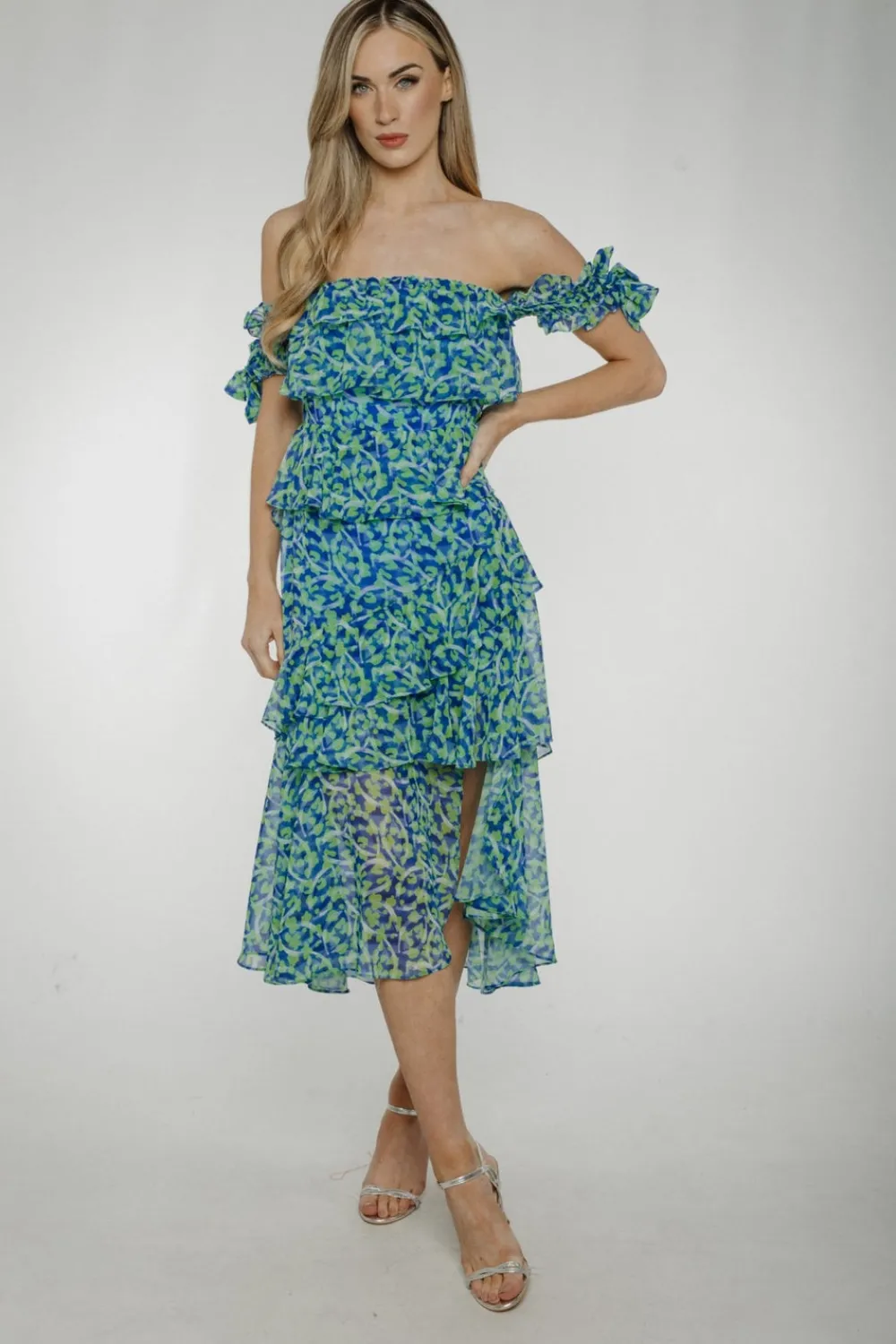 The Walk in Wardrobe Midi Dresses>Kayla Tiered Dress In Blue & Green