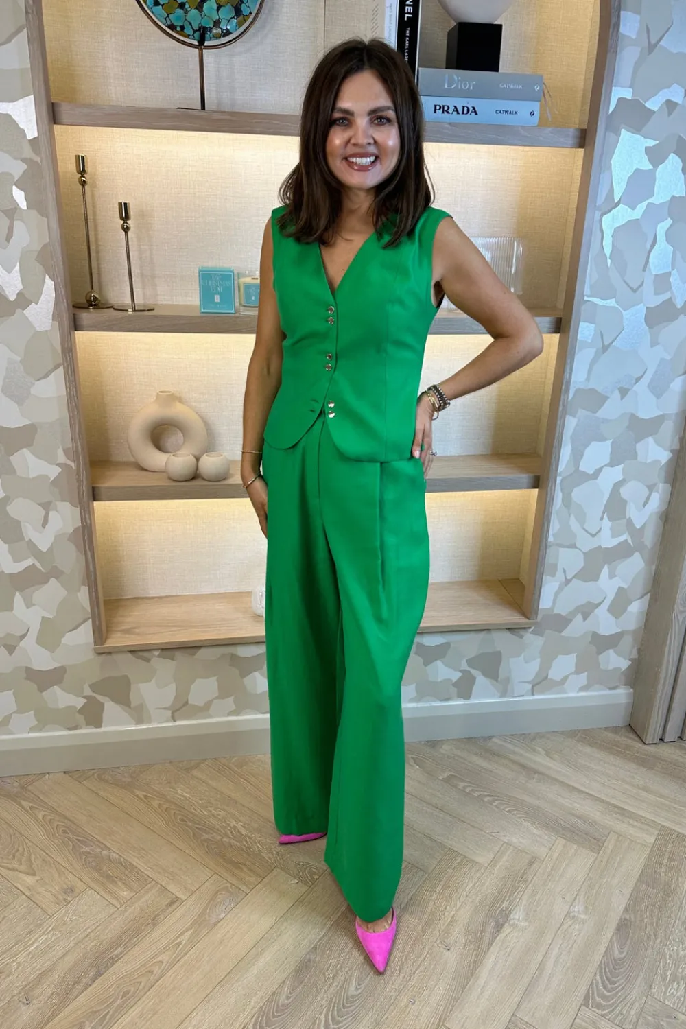 The Walk in Wardrobe Trousers>Kayla Wide Leg Trouser In Green