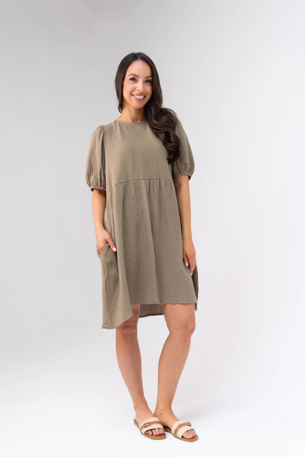 The Walk in Wardrobe Mini Dresses>Kendra Bow Back Dress In Khaki