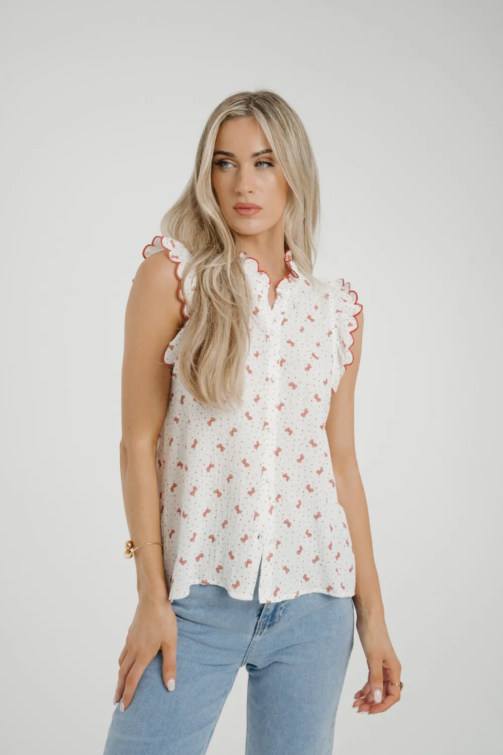 The Walk in Wardrobe Tops>Kendra Bow Print Blouse In Red Mix