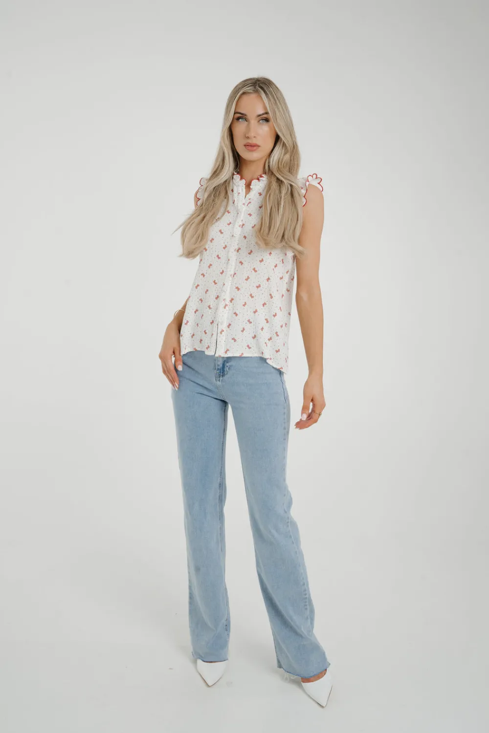 The Walk in Wardrobe Tops>Kendra Bow Print Blouse In Red Mix