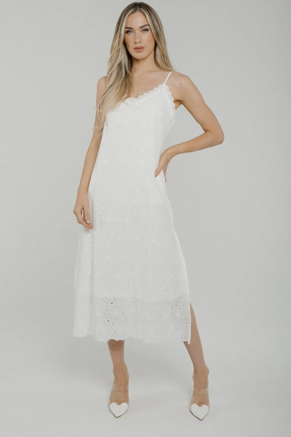 The Walk in Wardrobe Midi Dresses>Kendra Broderie Anglaise Dress In White
