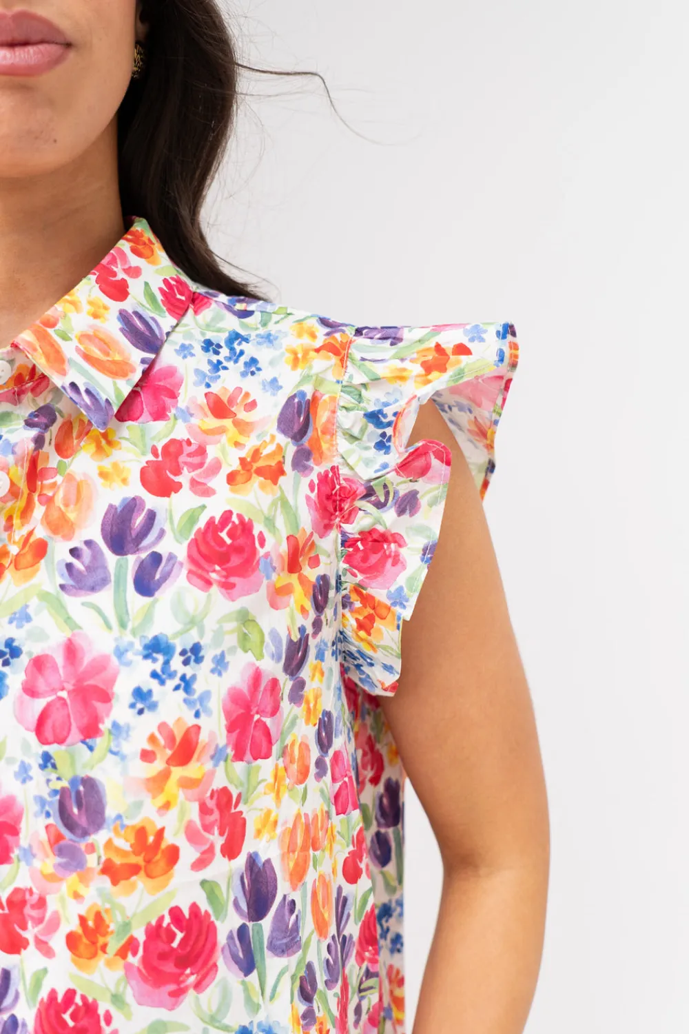 The Walk in Wardrobe Mini Dresses>Kendra Frill Shoulder Floral Dress In Multi