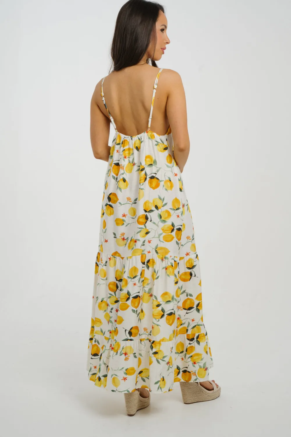 The Walk in Wardrobe Maxi Dresses>Kendra Lemon Print Peplum Dress In White