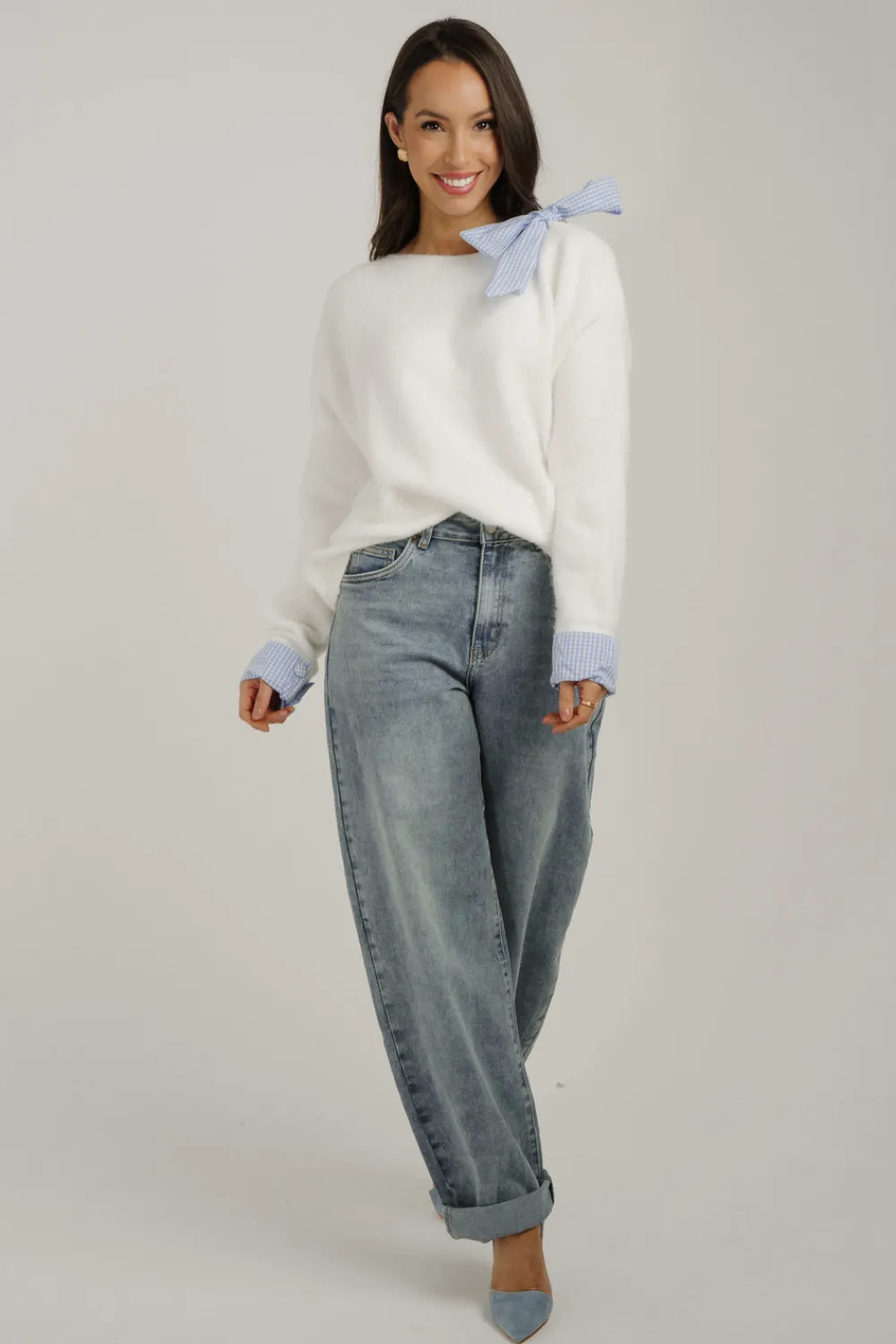 The Walk in Wardrobe Knitwear|Jumpers & Cardigans>Kendra One Shoulder Bow Jumper In Cream