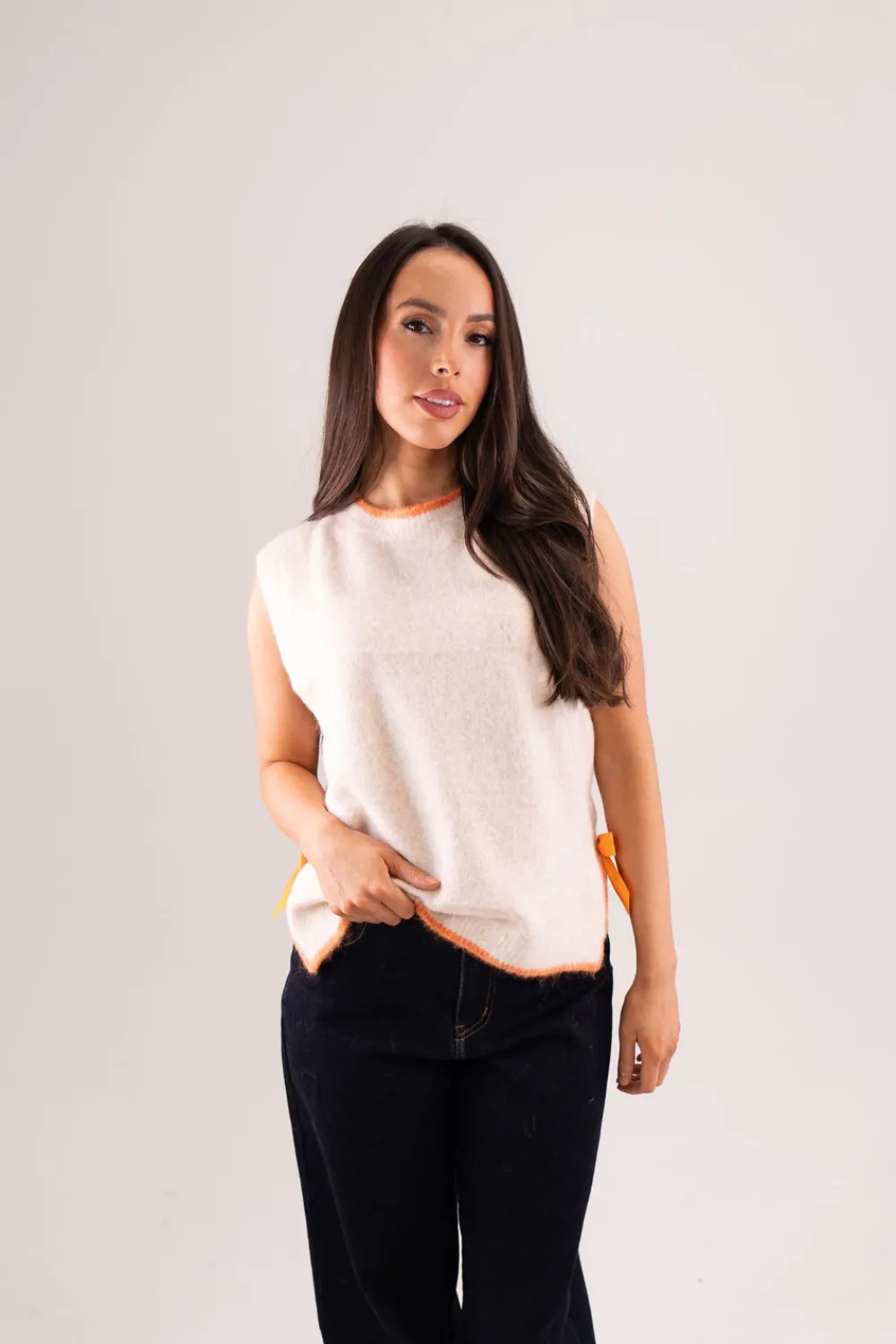 The Walk in Wardrobe Tops|Knitwear>Kendra Piped Sleeveless Knit In Orange