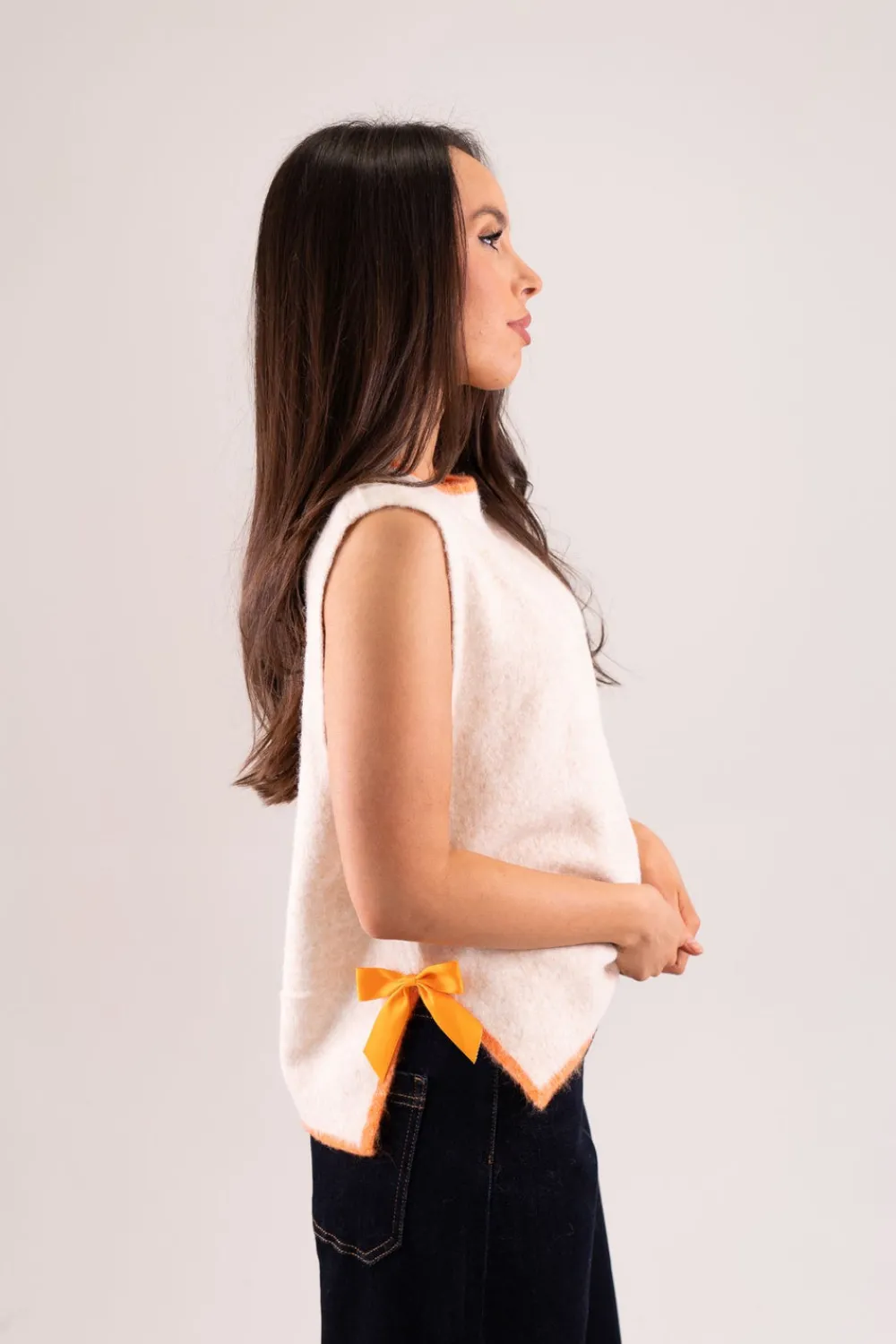 The Walk in Wardrobe Tops|Knitwear>Kendra Piped Sleeveless Knit In Orange