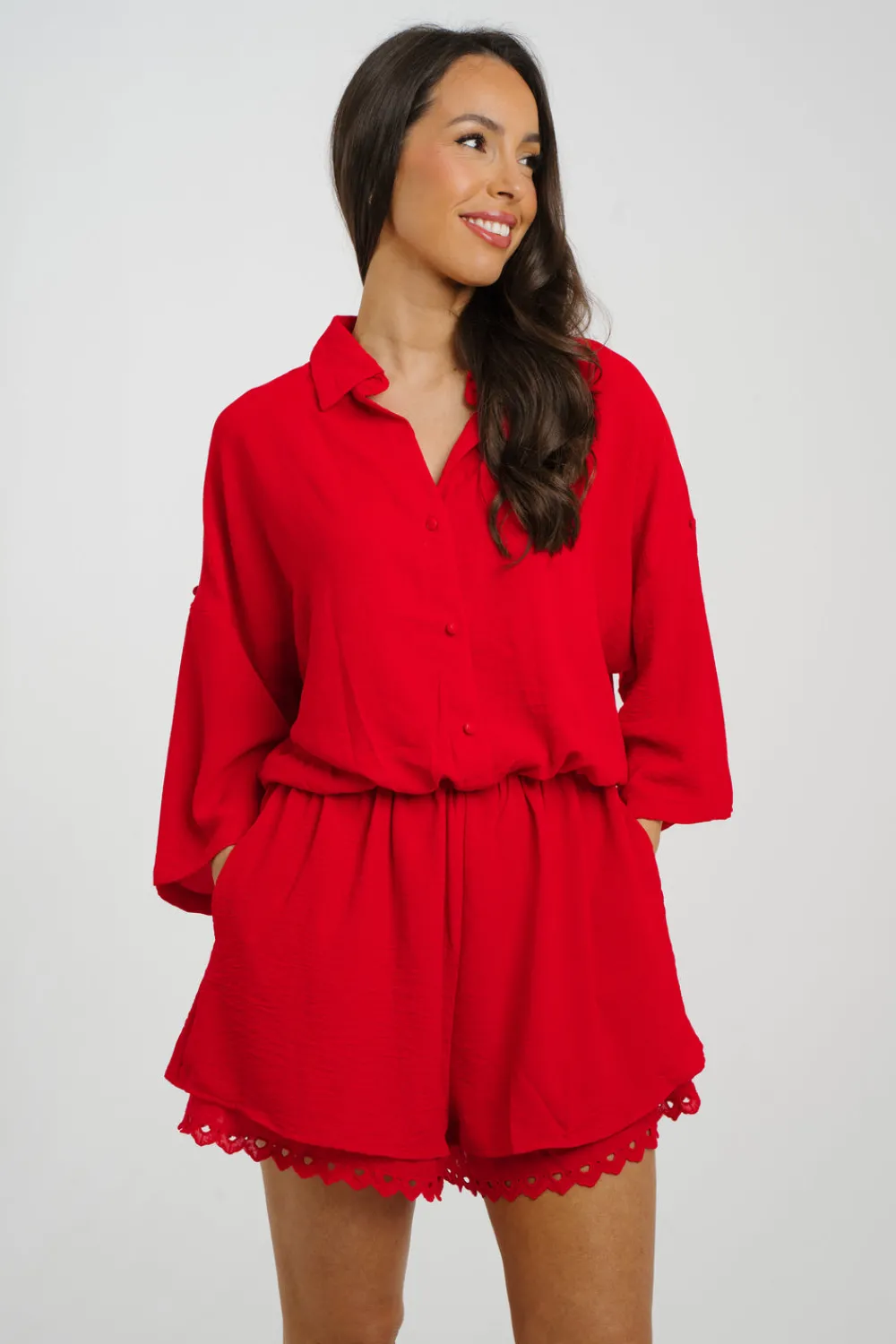 The Walk in Wardrobe Jumpsuits & Playsuits>Kendra Shirt Style Playsuit In Red