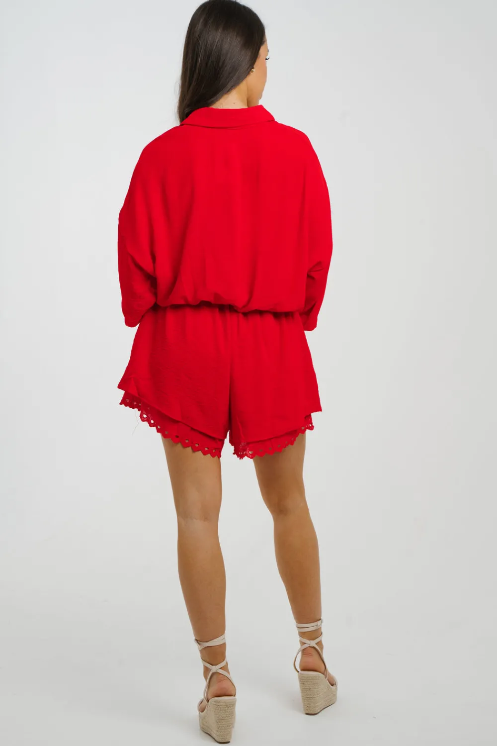 The Walk in Wardrobe Jumpsuits & Playsuits>Kendra Shirt Style Playsuit In Red