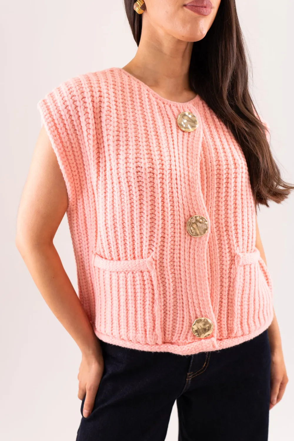 The Walk in Wardrobe Knitwear|Jumpers & Cardigans>Kendra Sleeveless Ribbed Cardigan In Orange