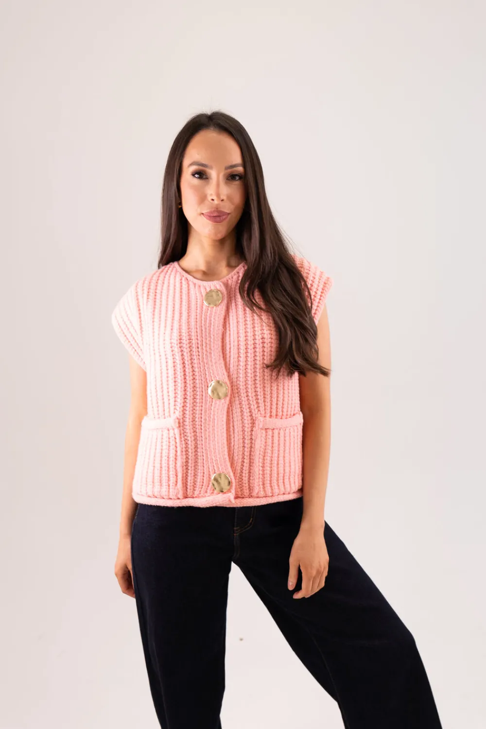 The Walk in Wardrobe Knitwear|Jumpers & Cardigans>Kendra Sleeveless Ribbed Cardigan In Orange