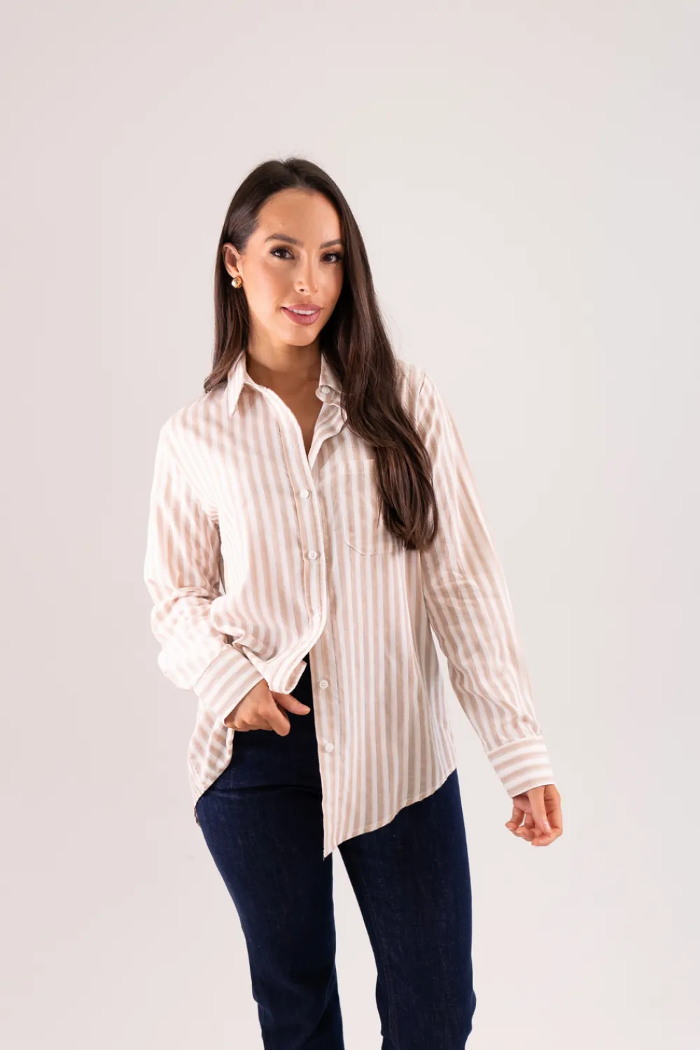 The Walk in Wardrobe Shirts>Kendra Stripe Shirt In Neutral