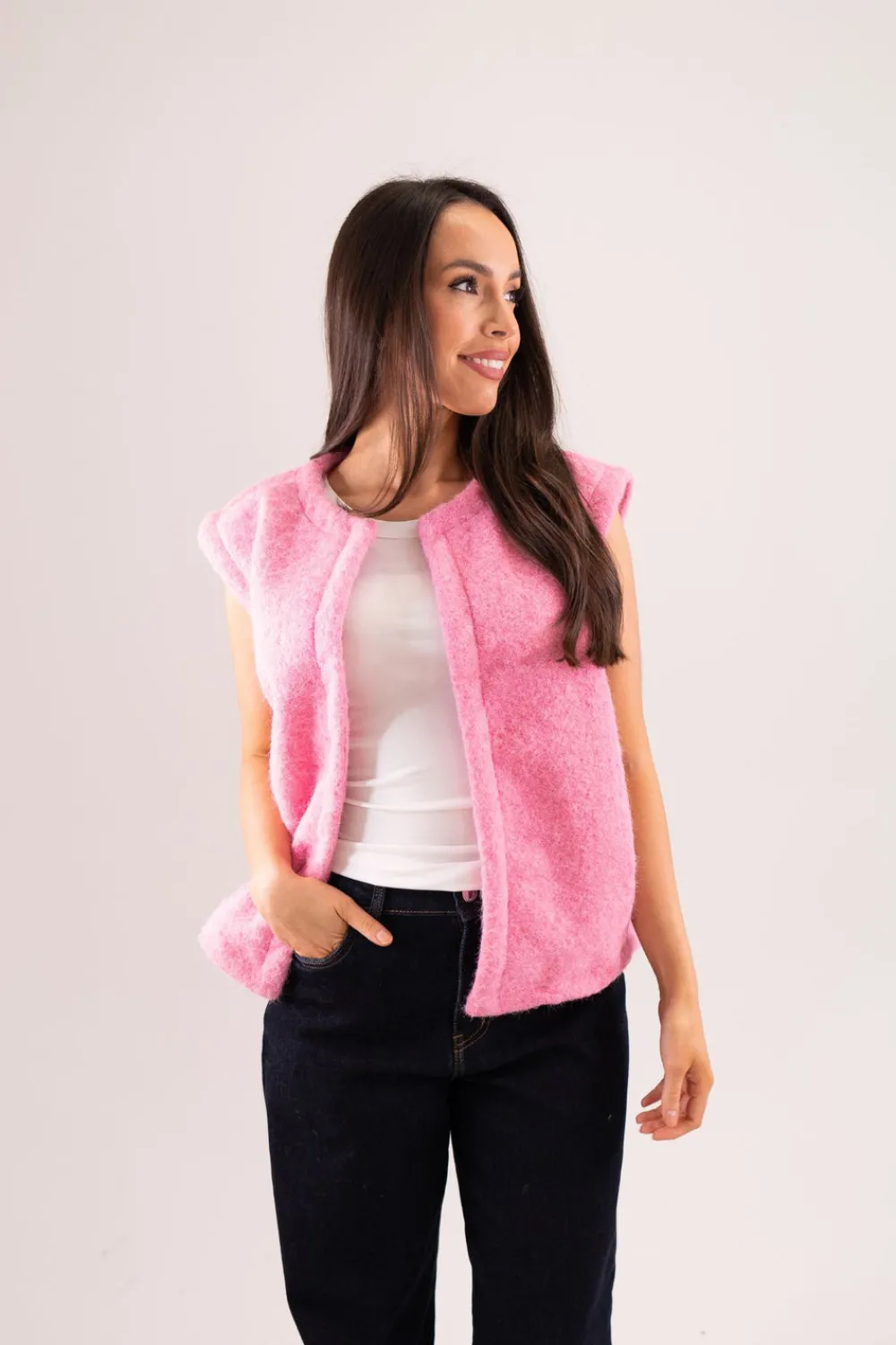 The Walk in Wardrobe Tops>Kendra Textured Waistcoat In Grey