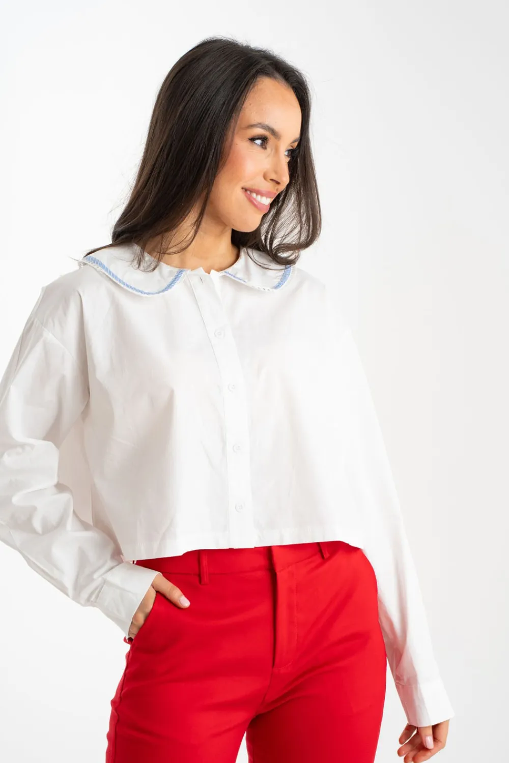 The Walk in Wardrobe Shirts>Kiera Contrast Collar Shirt In White