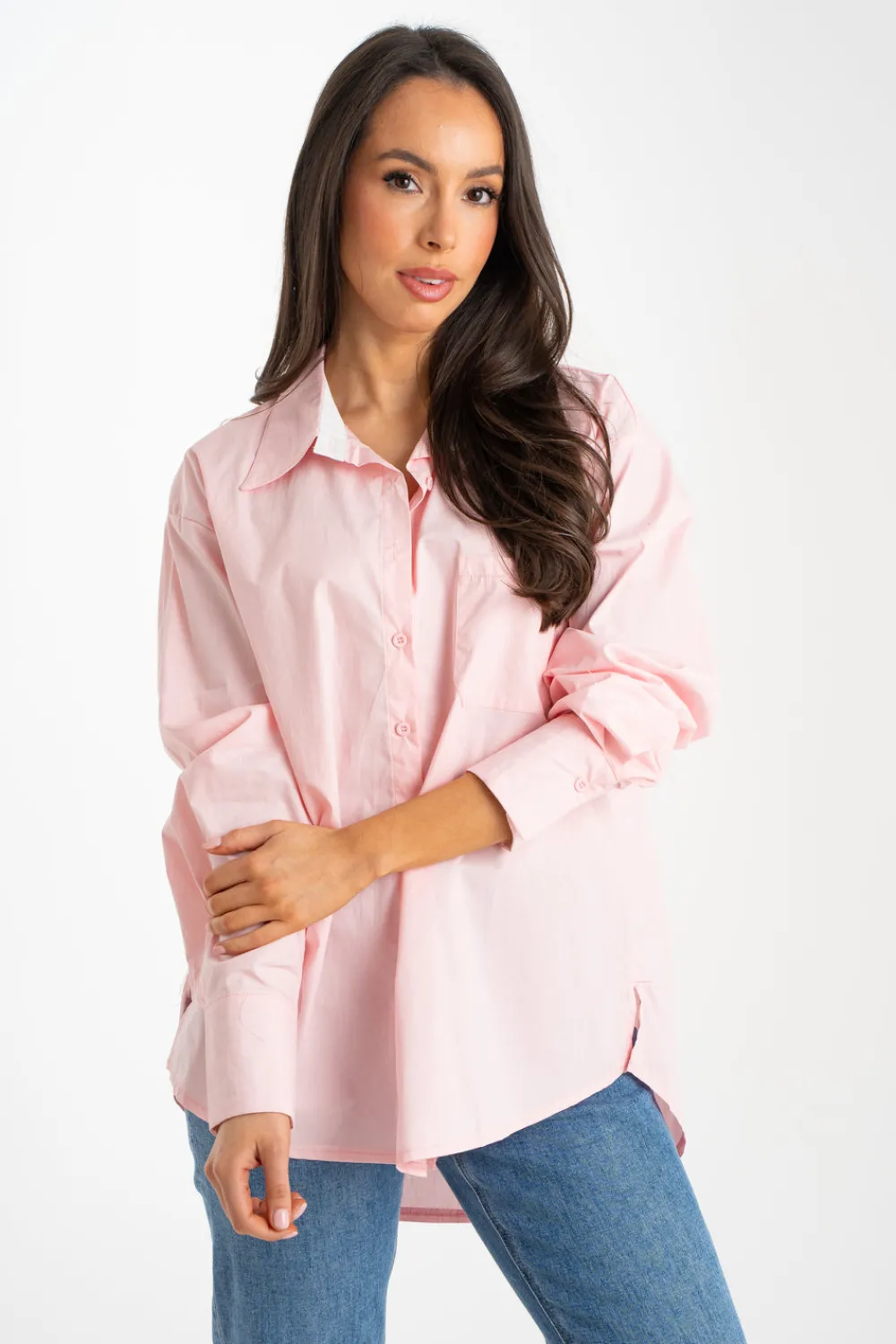 The Walk in Wardrobe Shirts>Kiera Contrast Cuff Shirt In Pink