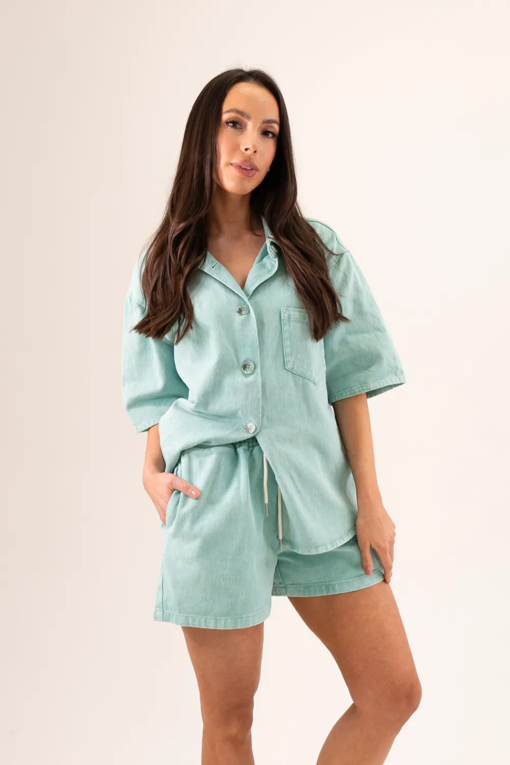 The Walk in Wardrobe Shirts>Kiera Denim Shirt In Turquoise