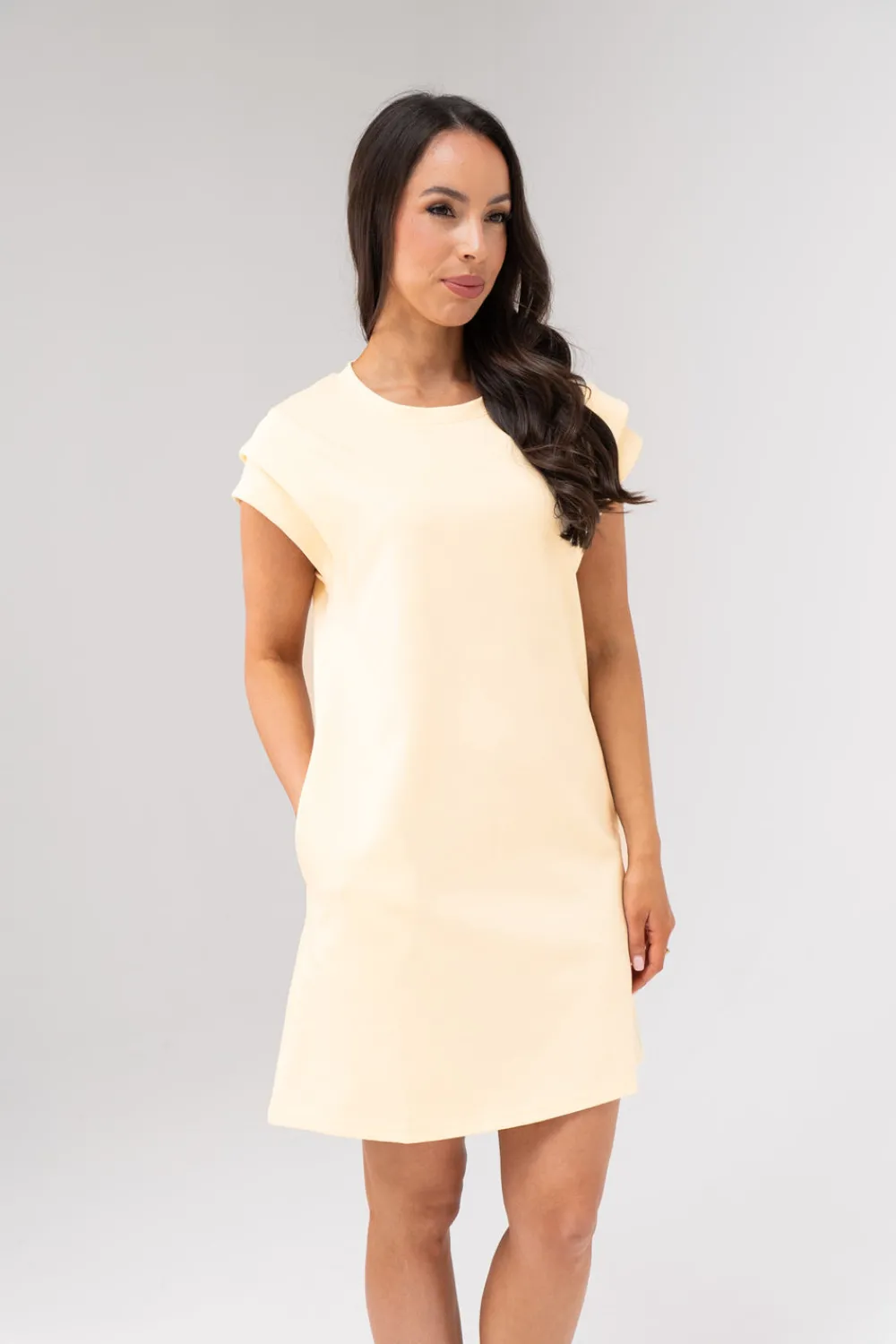 The Walk in Wardrobe Mini Dresses>Kiera Layered Shoulder T-Shirt Dress In Lemon