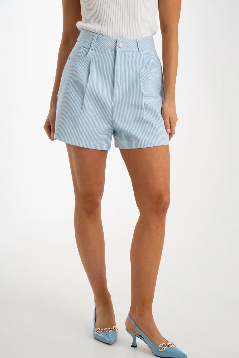 The Walk in Wardrobe Shorts>Kiera Pinstripe Shorts In Blue