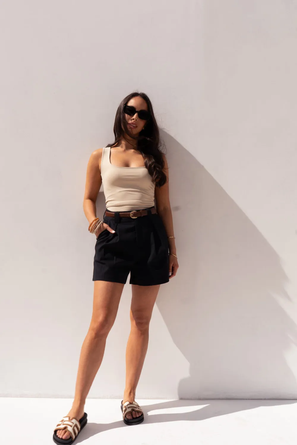 The Walk in Wardrobe Shorts>Kiera Pleat Front Shorts In White