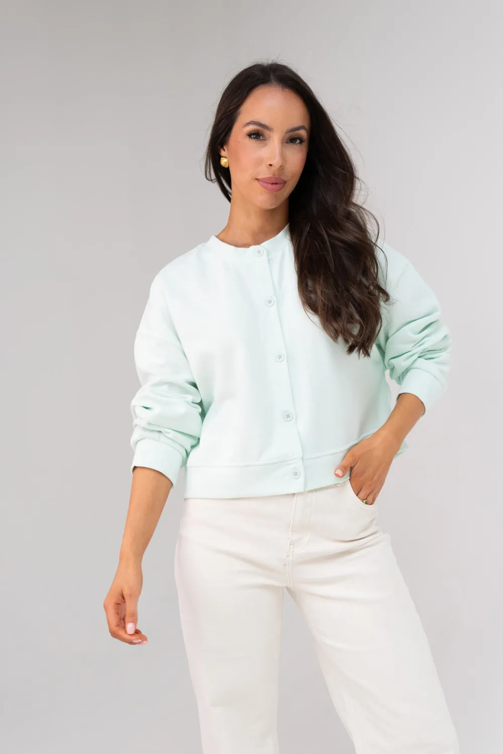 The Walk in Wardrobe Jumpers & Cardigans>Kiera Round Neck Cardigan In Mint