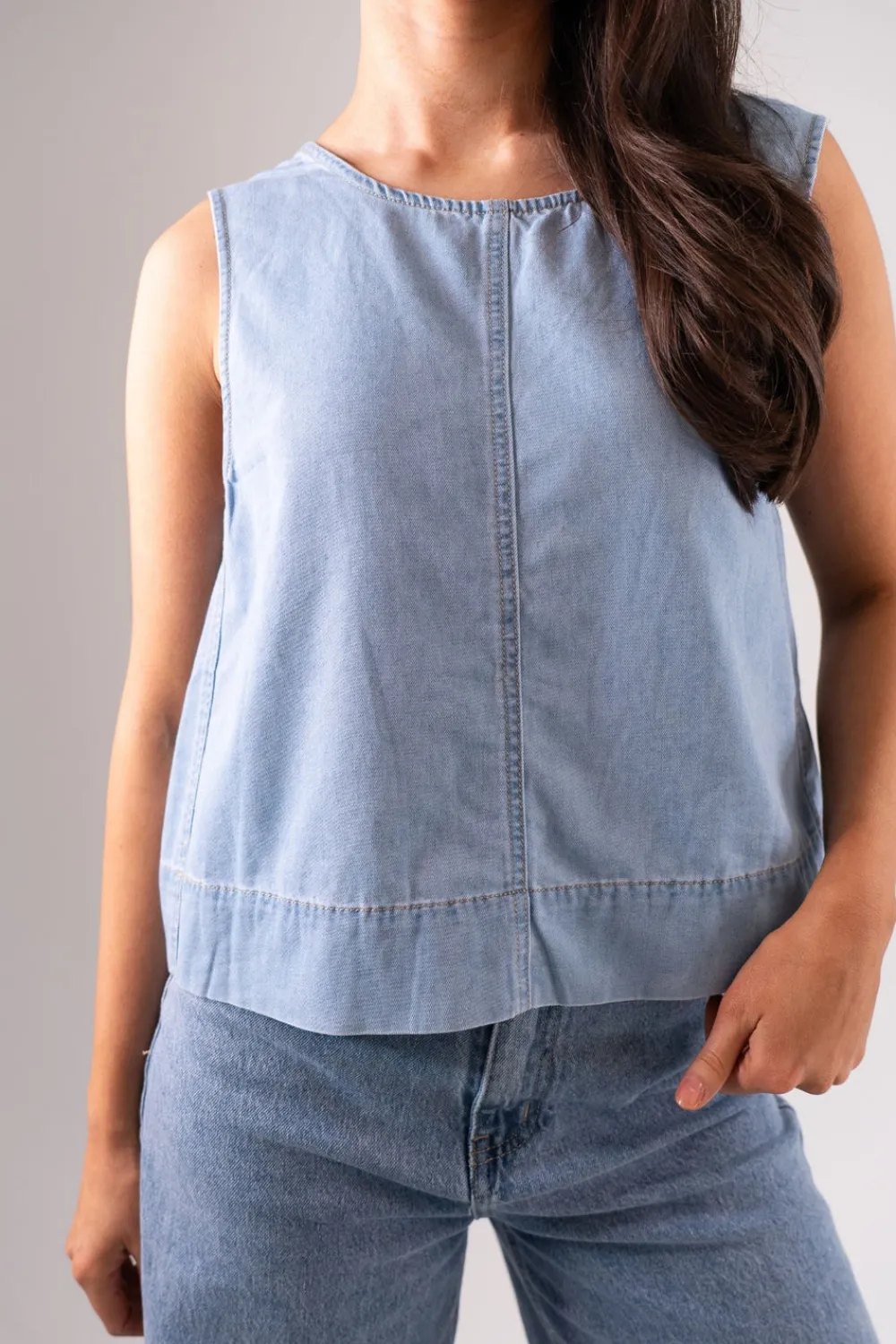 The Walk in Wardrobe Tops>Kiera Sleeveless Top In Denim
