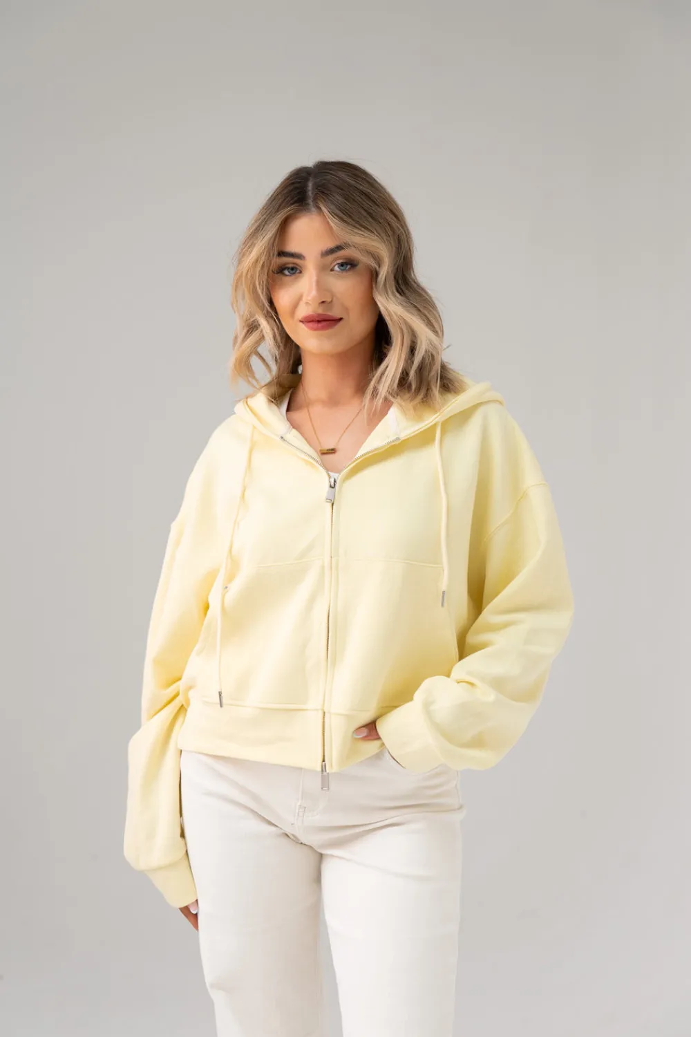 The Walk in Wardrobe Hoodies & Sweatshirts>Kiera Vintage Vibes Slogan Hoodie In Lemon