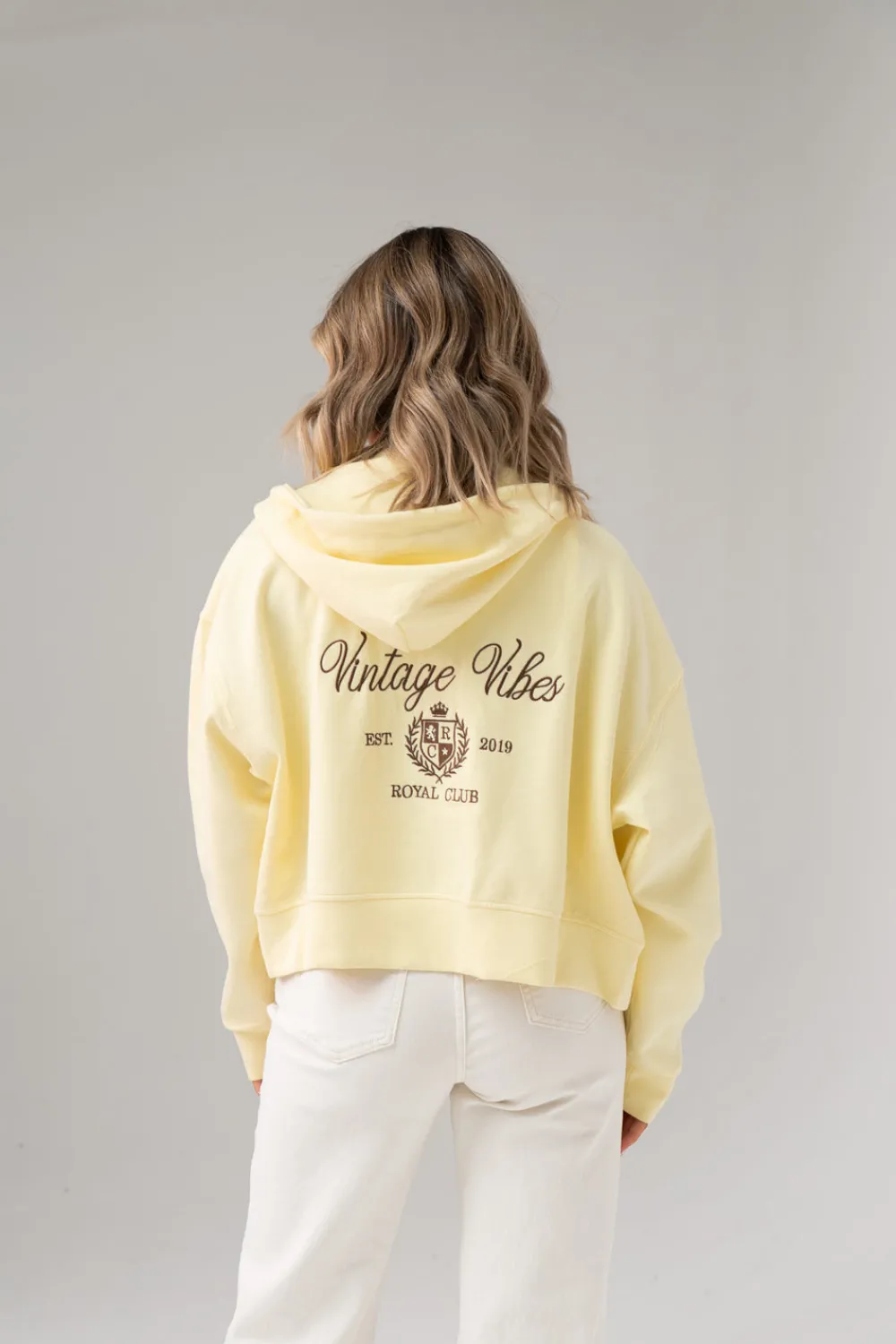 The Walk in Wardrobe Hoodies & Sweatshirts>Kiera Vintage Vibes Slogan Hoodie In Lemon