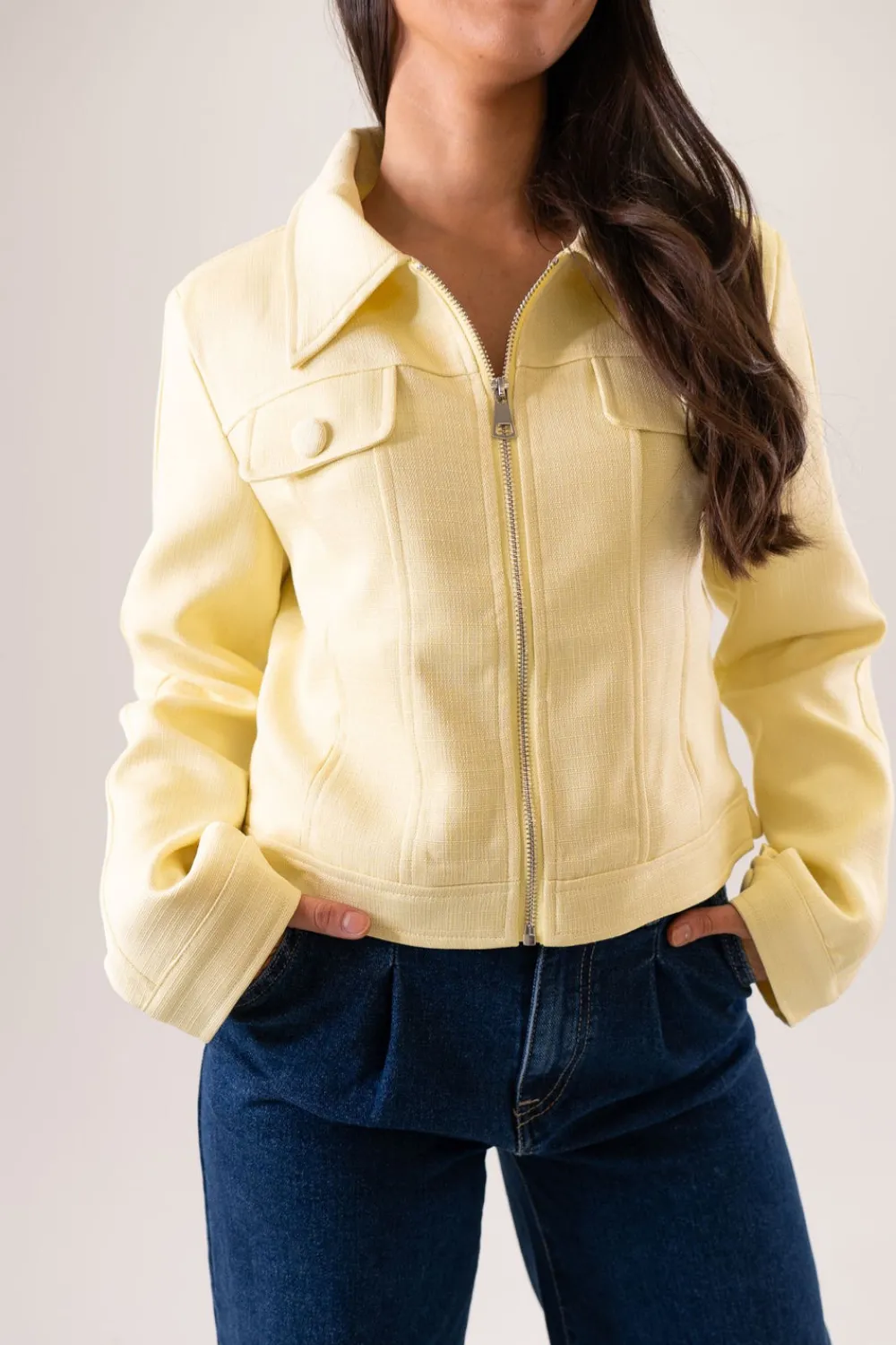 The Walk in Wardrobe Coats & Jackets>Kiera Zip Front Jacket In Lemon