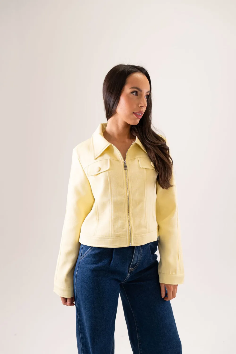 The Walk in Wardrobe Coats & Jackets>Kiera Zip Front Jacket In Lemon