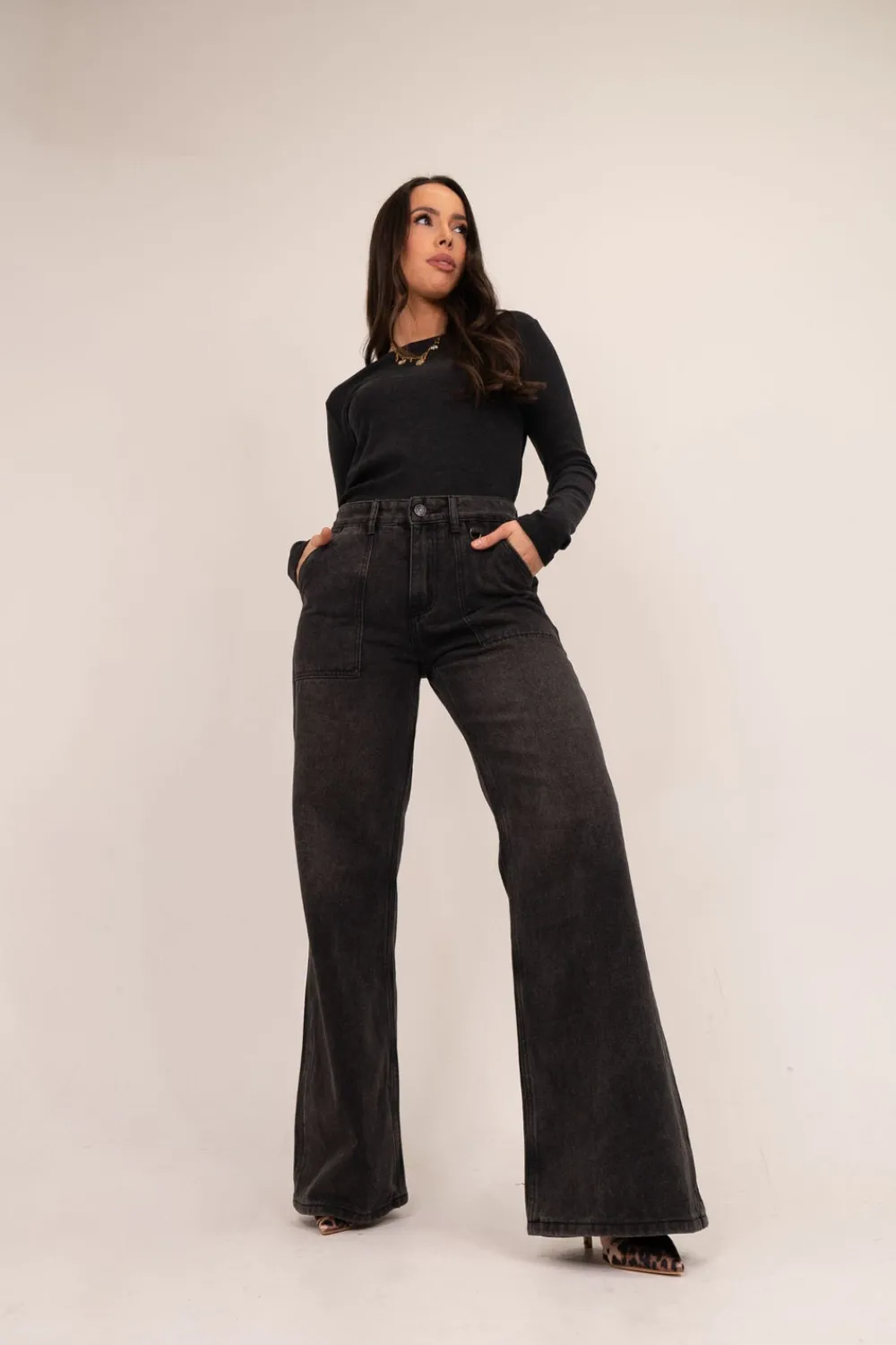 The Walk in Wardrobe Wide Leg Jeans>Kitty Relax Fit Jeans In Black
