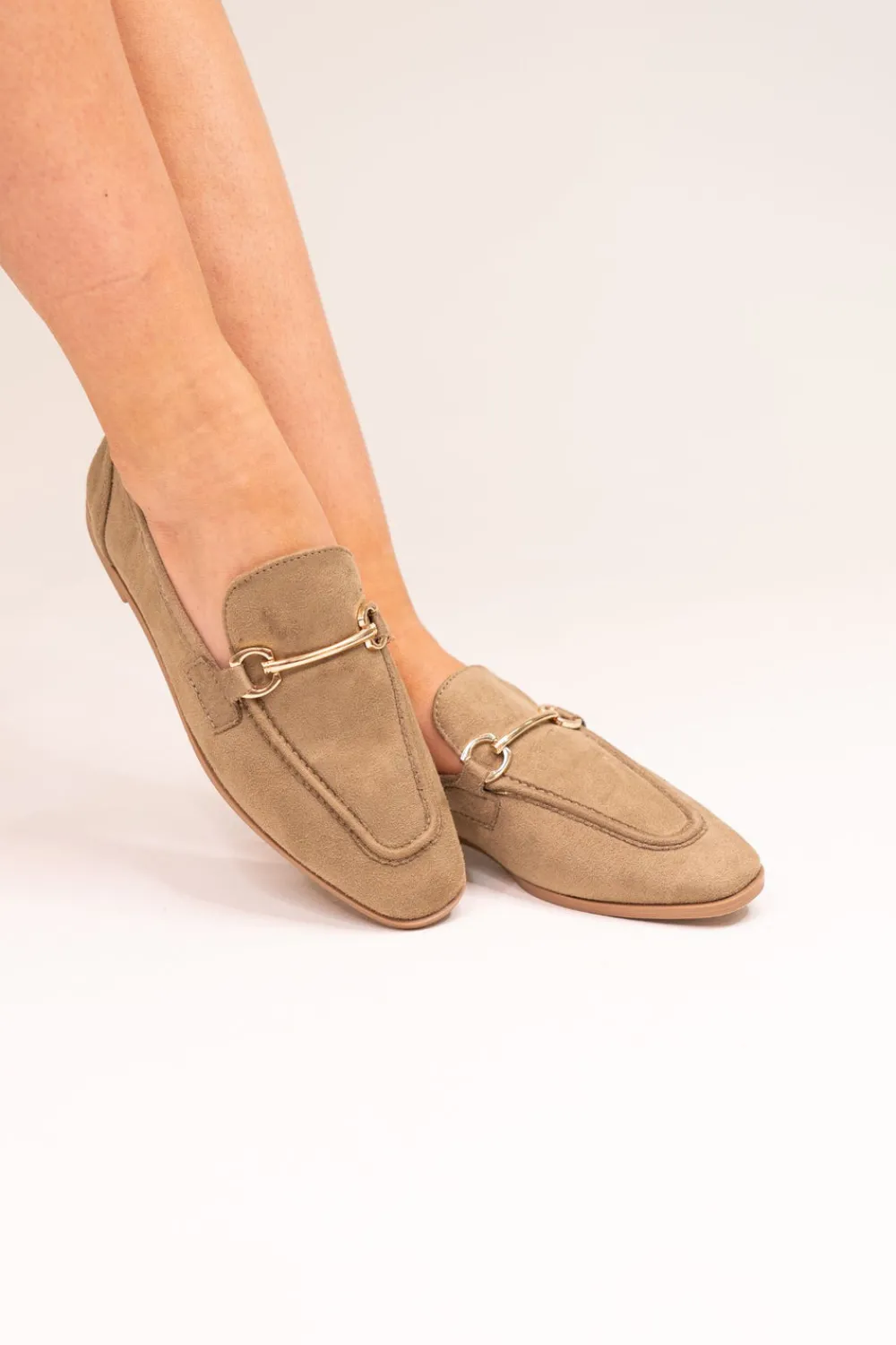The Walk in Wardrobe Flats>Lauren Faux Suede Loafer In Khaki
